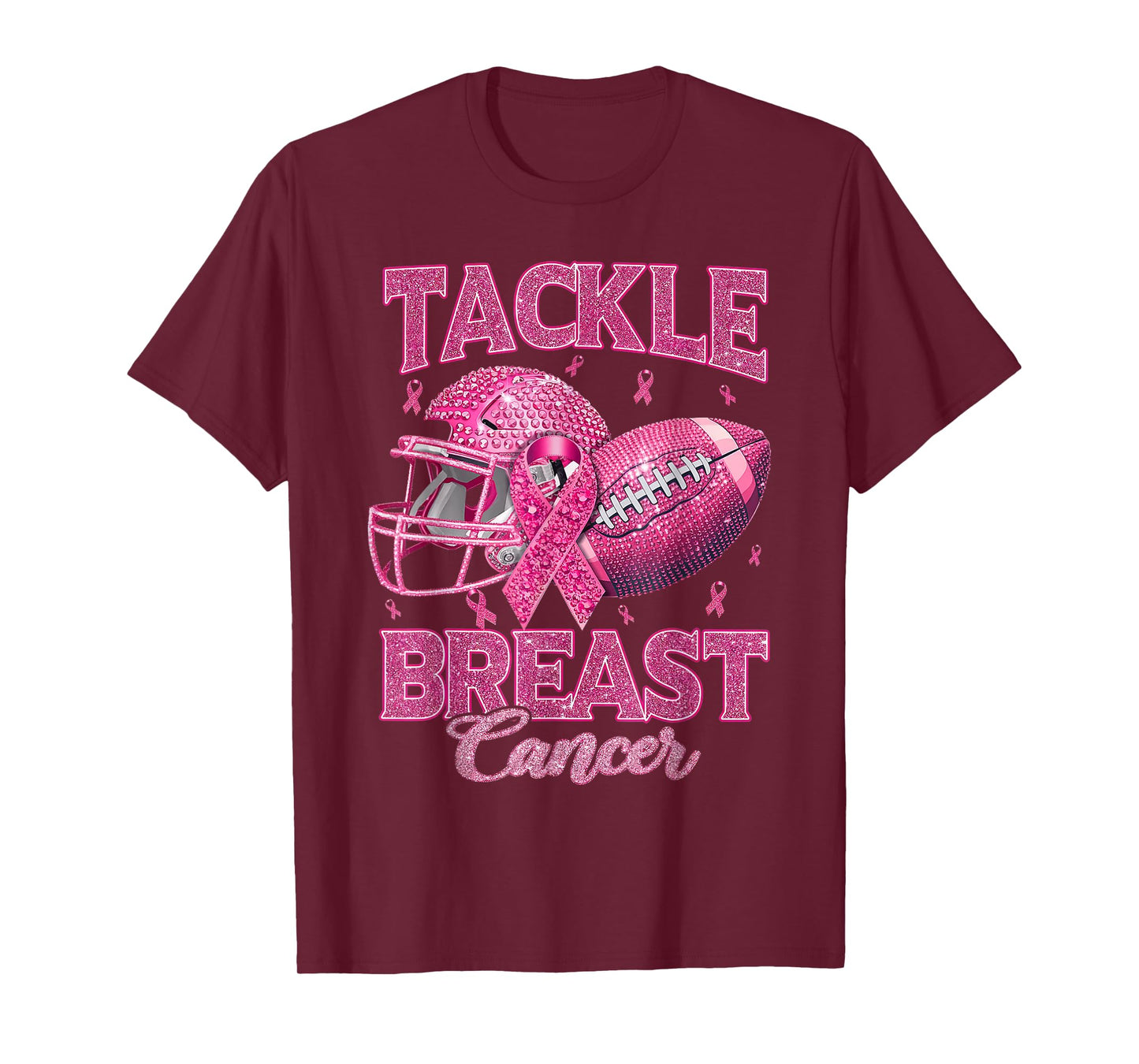 Tackle Breast Cancer Awareness American Football Pink Ribbon T-Shirt
