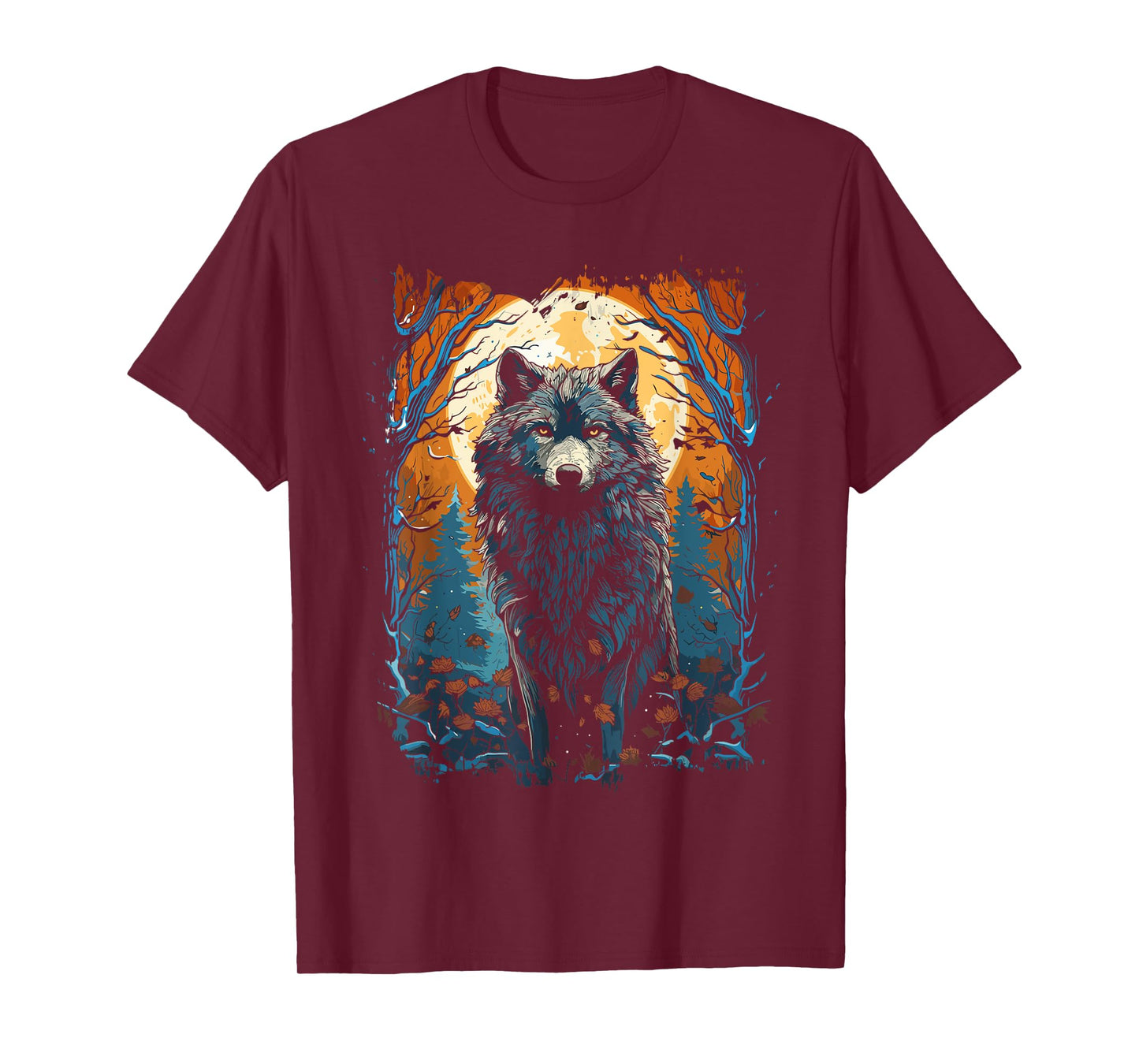 Wolf and Moon, Forest, Nature Art Women, Men, T-Shirt
