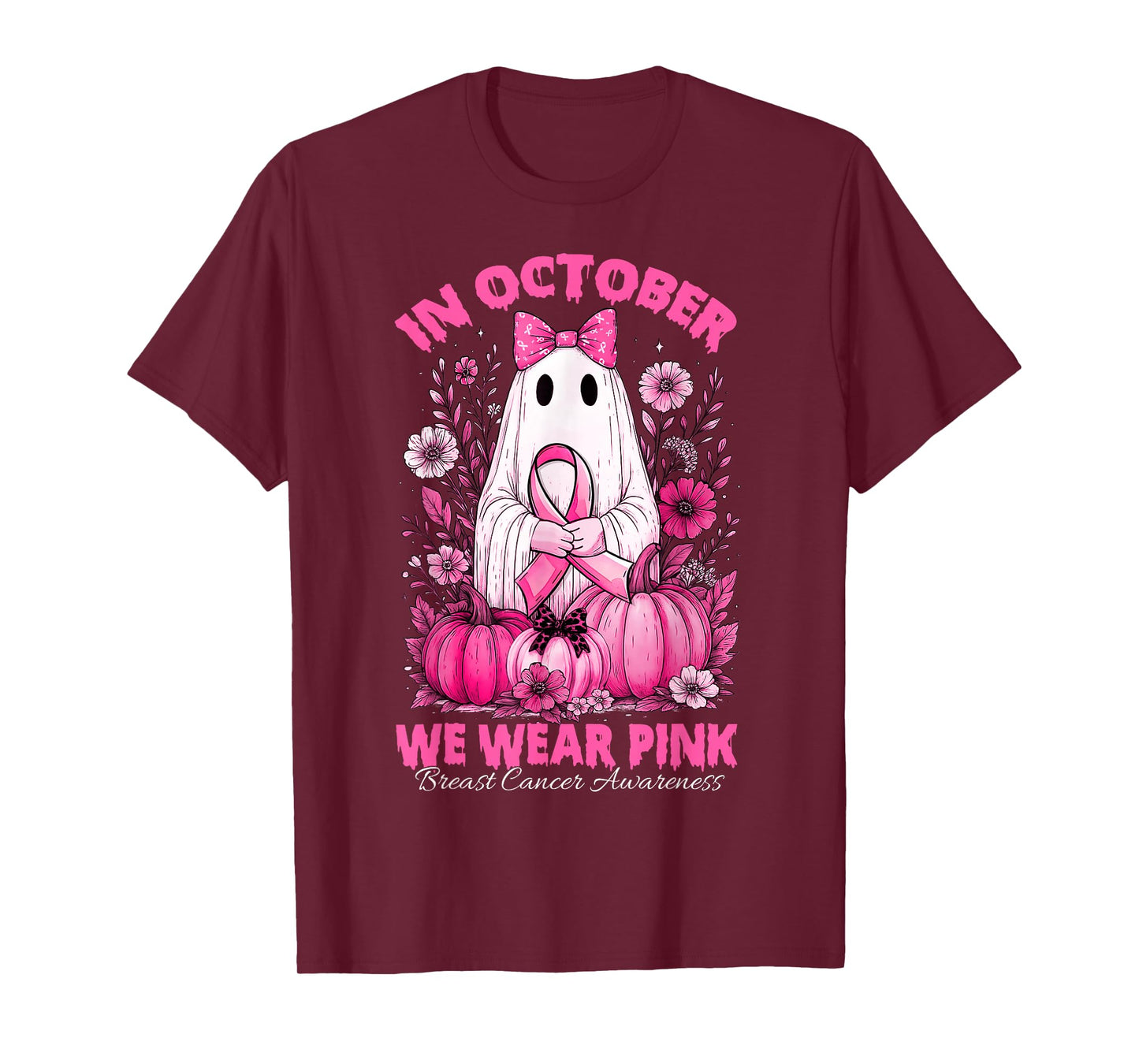 in October We Wear Pink Shirt Ghost Breast Cancer Awareness T-Shirt