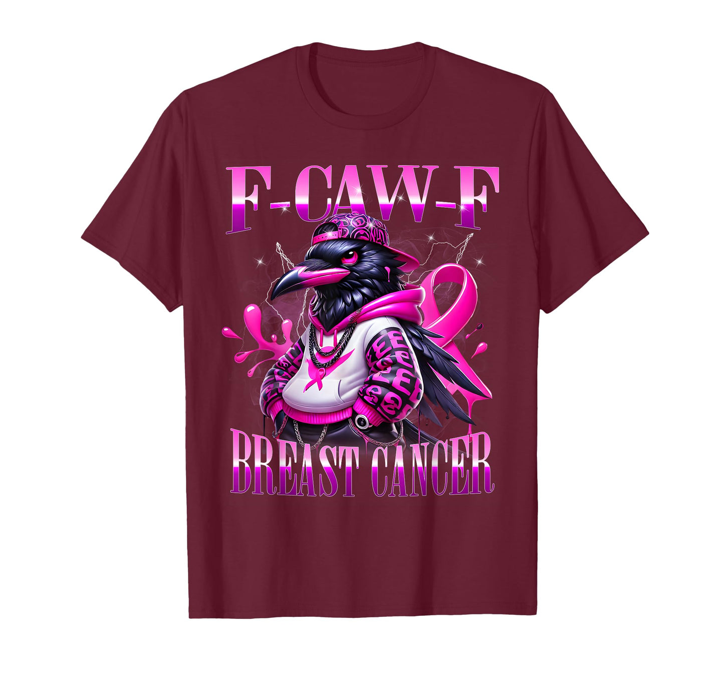 F Caw F Raven Pink Ribbon Cancer Awareness Urban Art T-Shirt