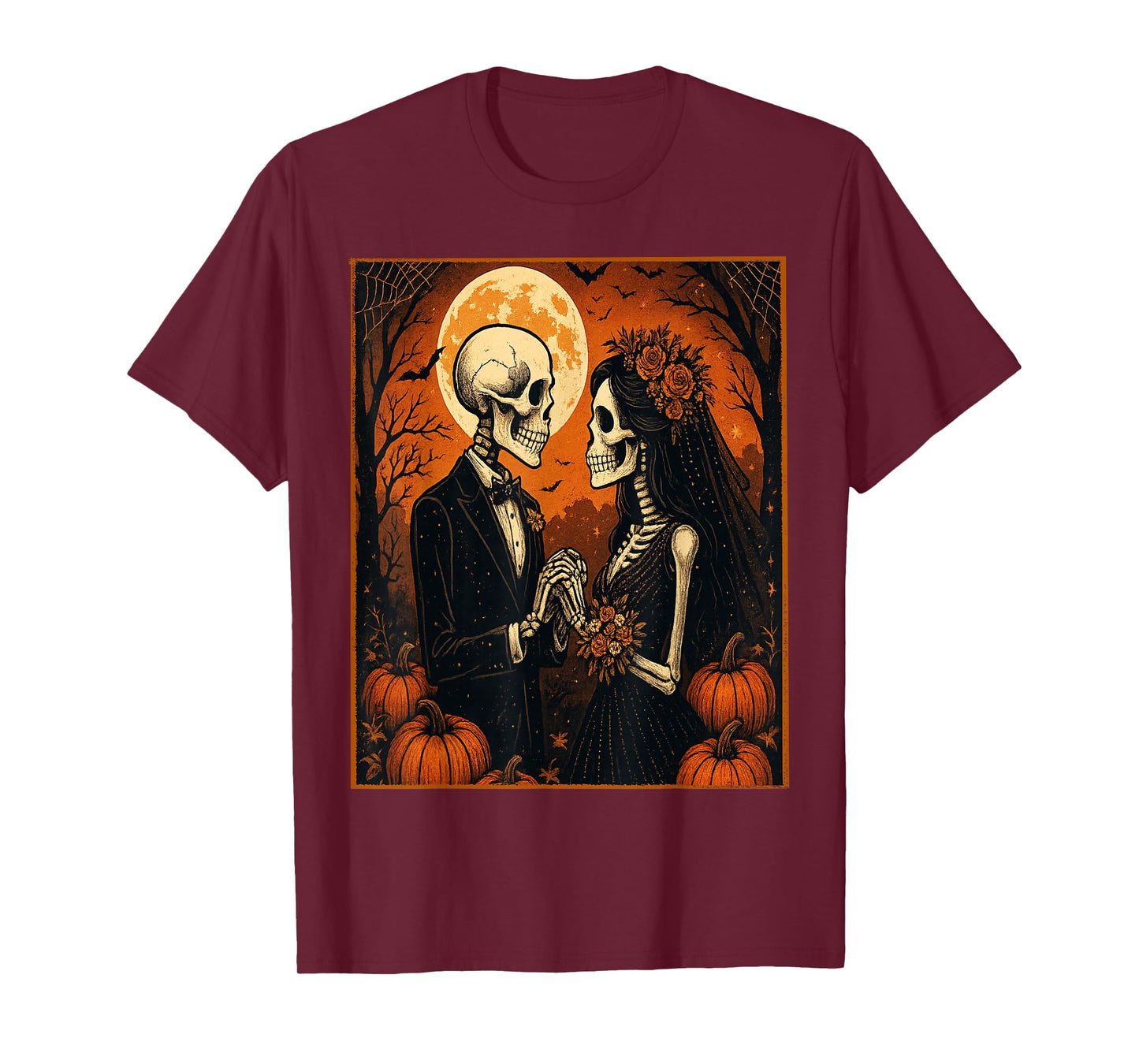 Skeleton Bride and Groom Halloween Gothic Romance Couple T-Shirt
