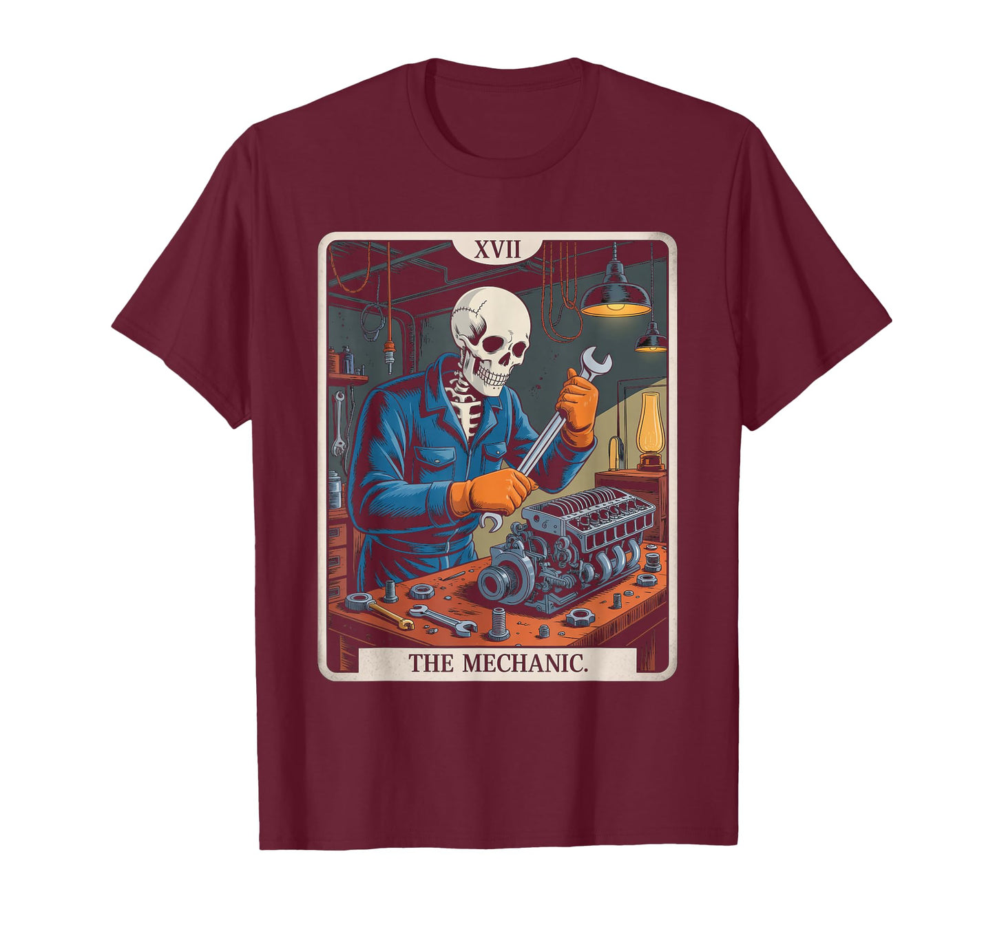 The Mechanic Repair Tarot Card Skeleton Funny Auto Worker T-Shirt