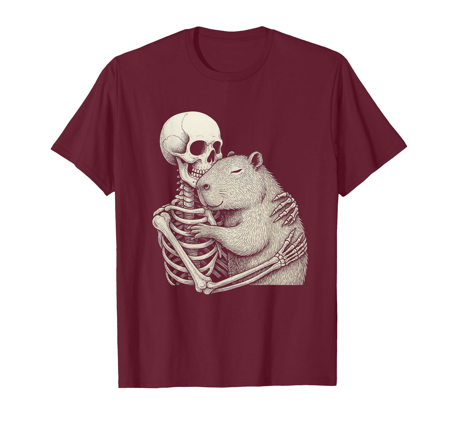 Funny Skeleton Capybara Hug Spooky Season Men Women T-Shirt