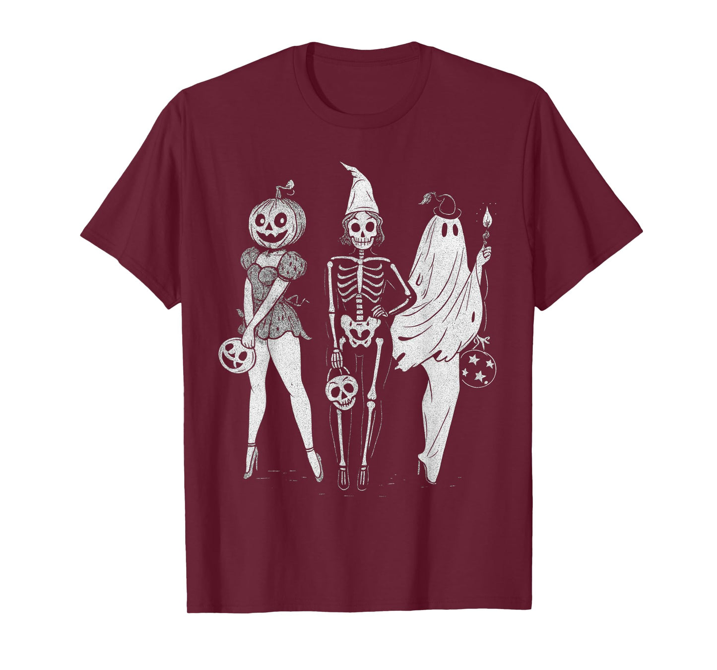 Retro Halloween Shirts Women Pumpkin Skeleton Ghost Girls T-Shirt