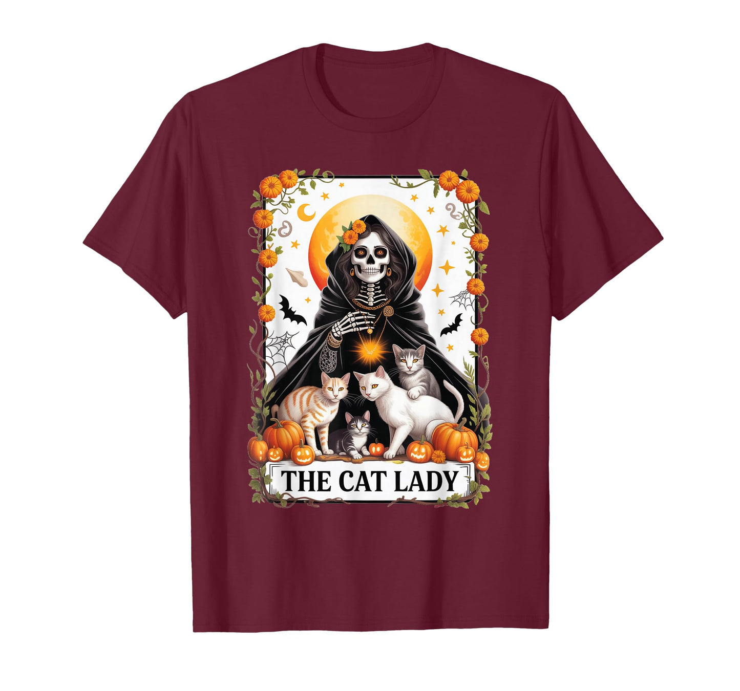 Halloween Cat Lady Tarot Shirt Gothic Witchy Skeleton Woman T-Shirt