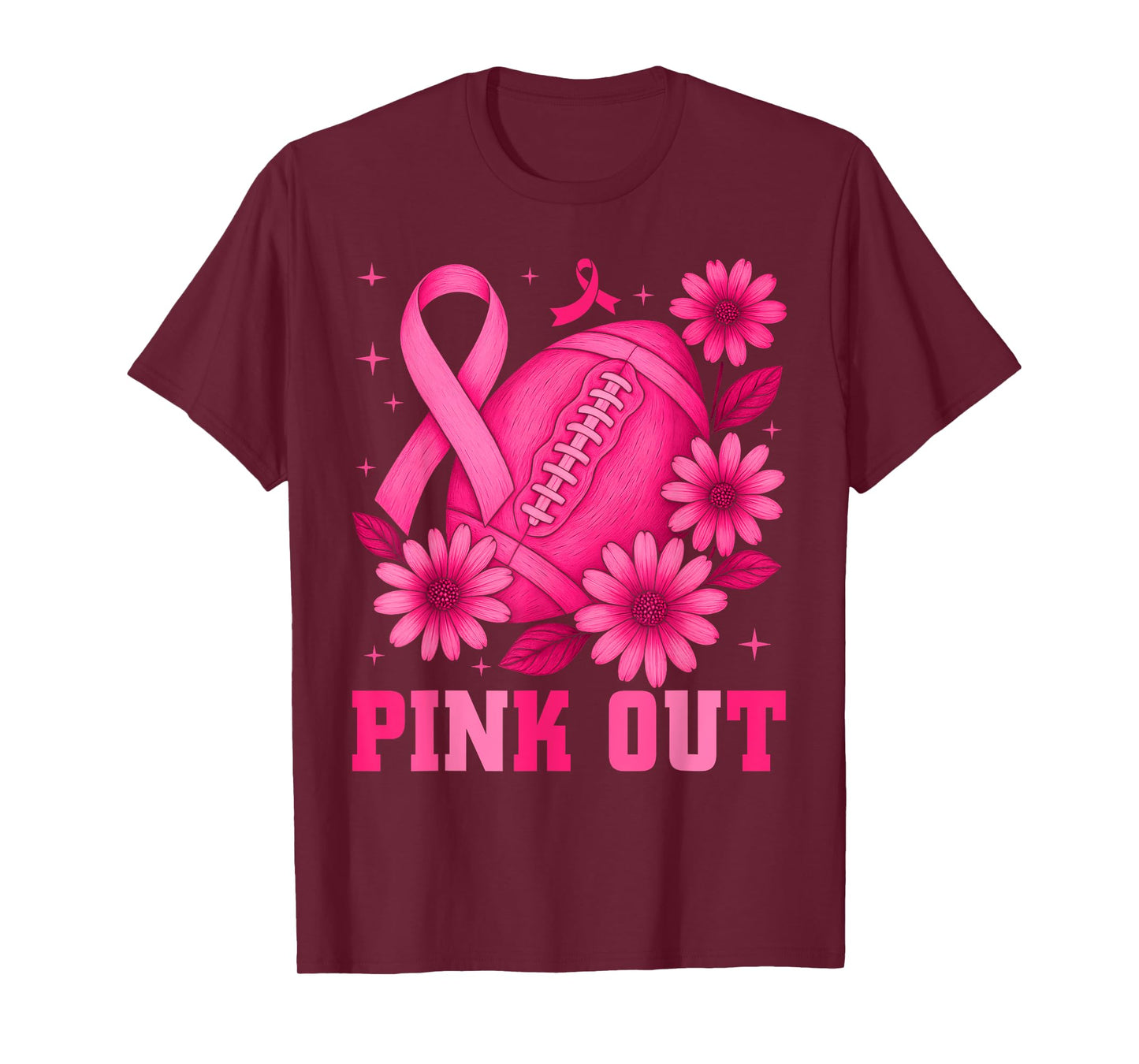 Pink Out Football Team Breast Cancer Awareness Ribbon T-Shirt