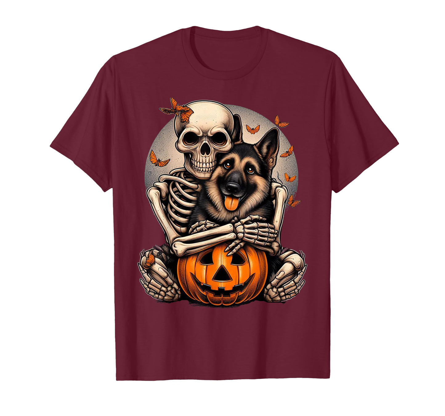 Skeleton Hugging German Shepherd Halloween Lover Mom Dad T-Shirt