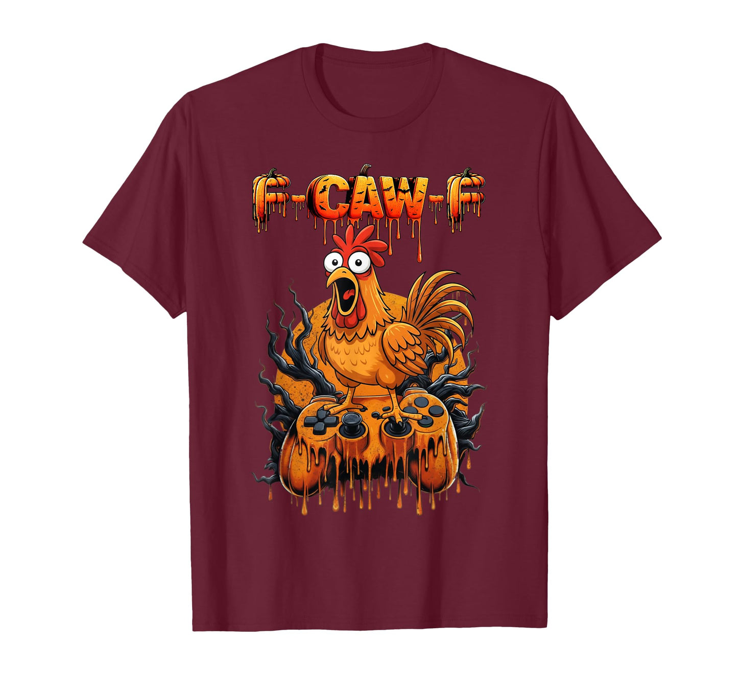F-CAW-F Halloween Chicken Rooster Gaming Pumpkin Gothic T-Shirt