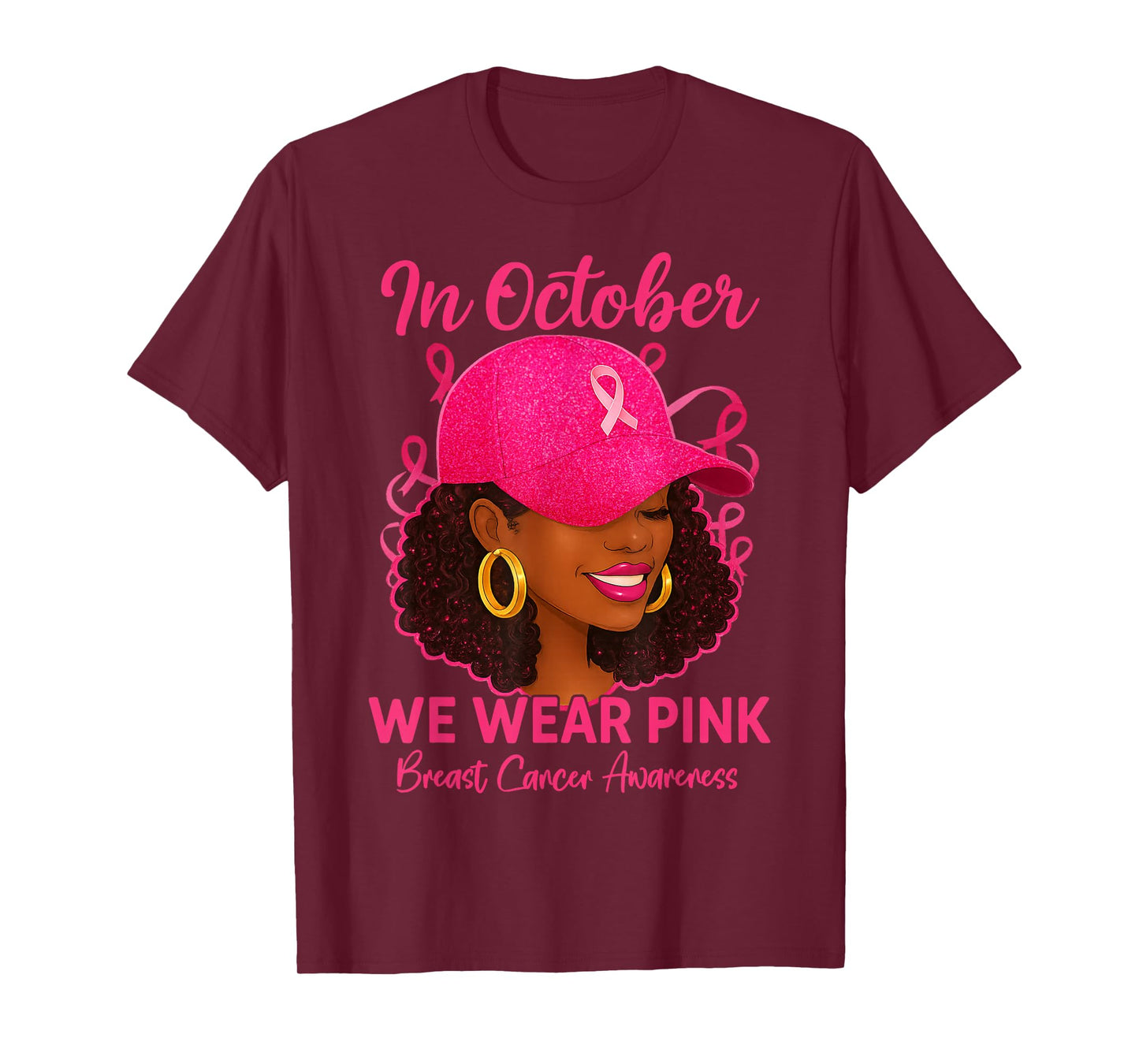 in October We Wear Pink Black Women Breast Cancer Awareness T-Shirt