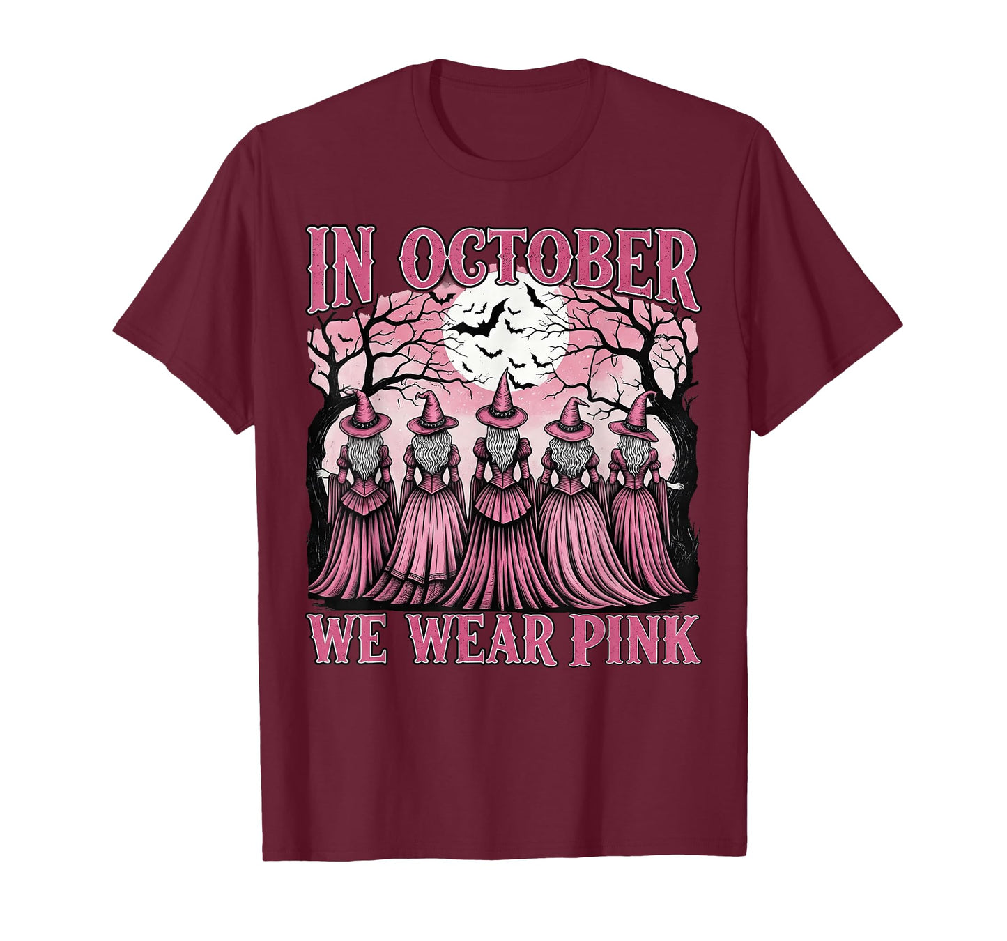 in October We Wear Pink Witch Halloween Awareness T-Shirt