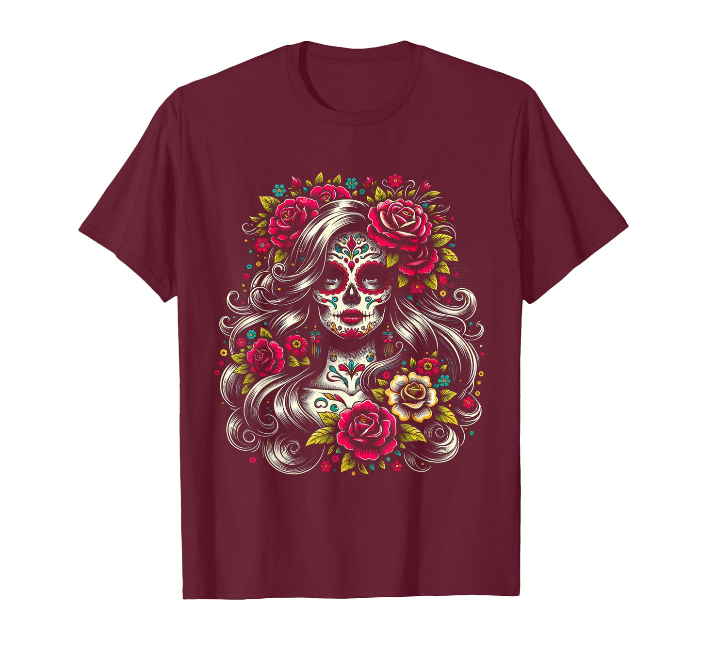 De Los Muertos La Catrina Day of the Dead Sugar Skull Women T-Shirt
