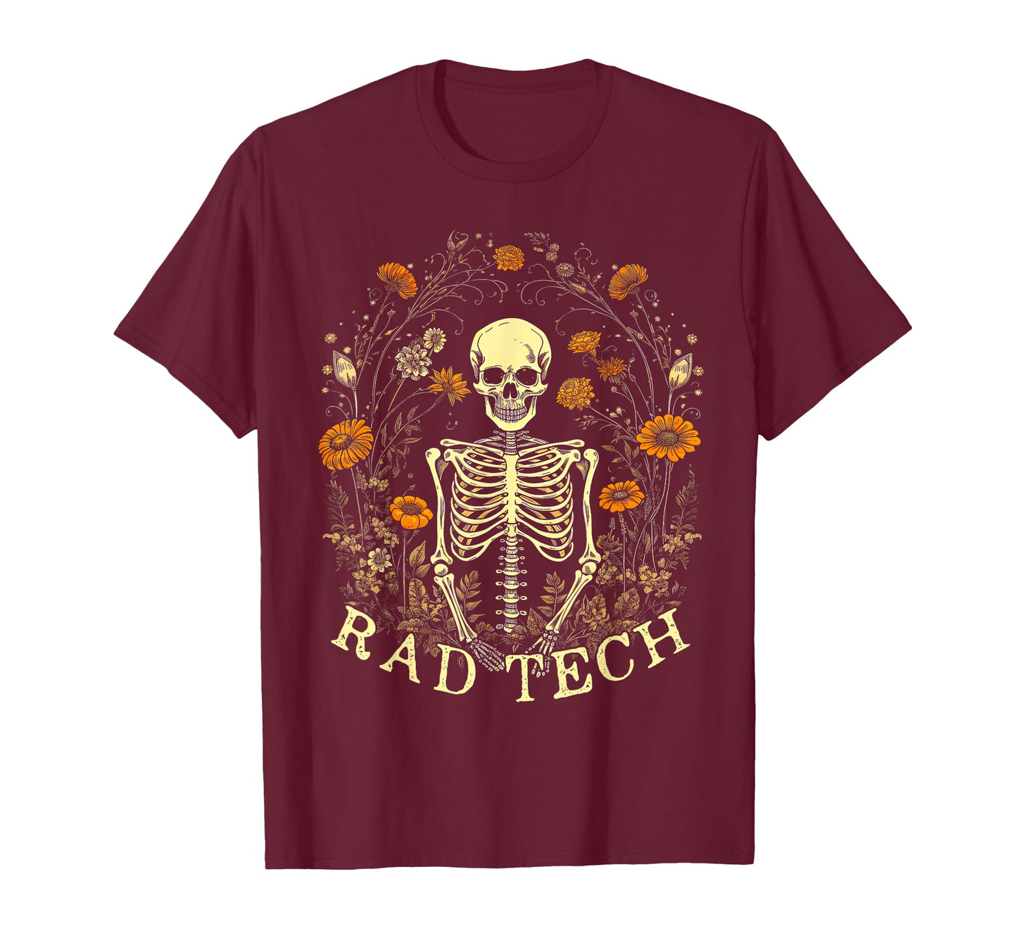 Retro Rad Tech Skeleton Floral Radiology Technologist X-Ray T-Shirt