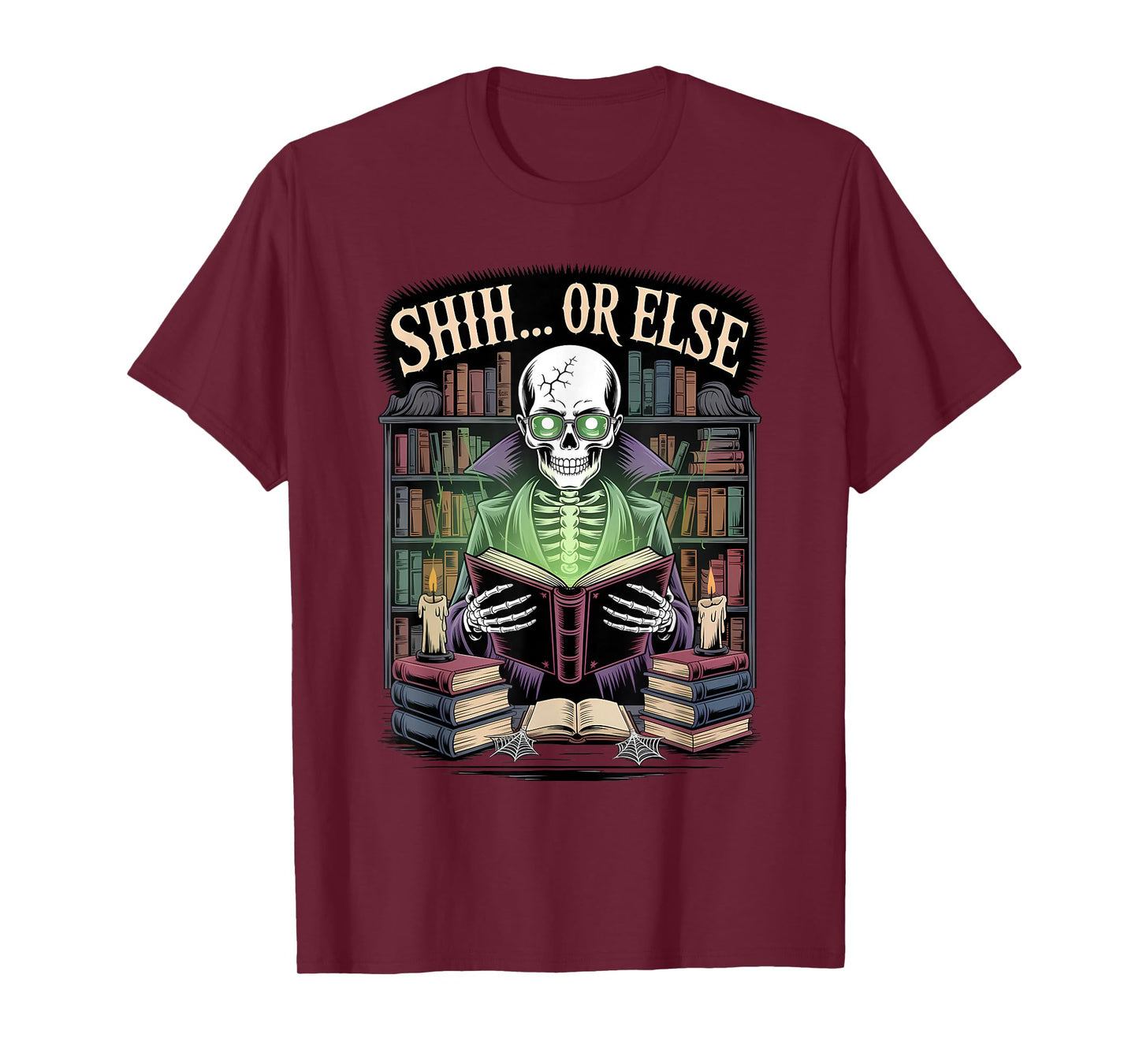 Skeleton Librarian Halloween Funny Spooky Book T-Shirt