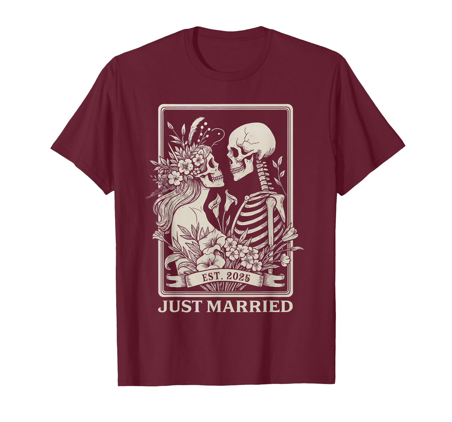 Just Married Skeleton Couple Est 2025 T-Shirt