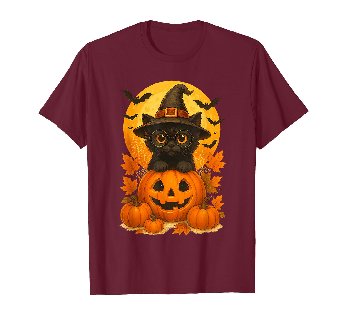 Black Cat Witch Pumpkin Halloween Costume Retro Fall Autumn T-Shirt