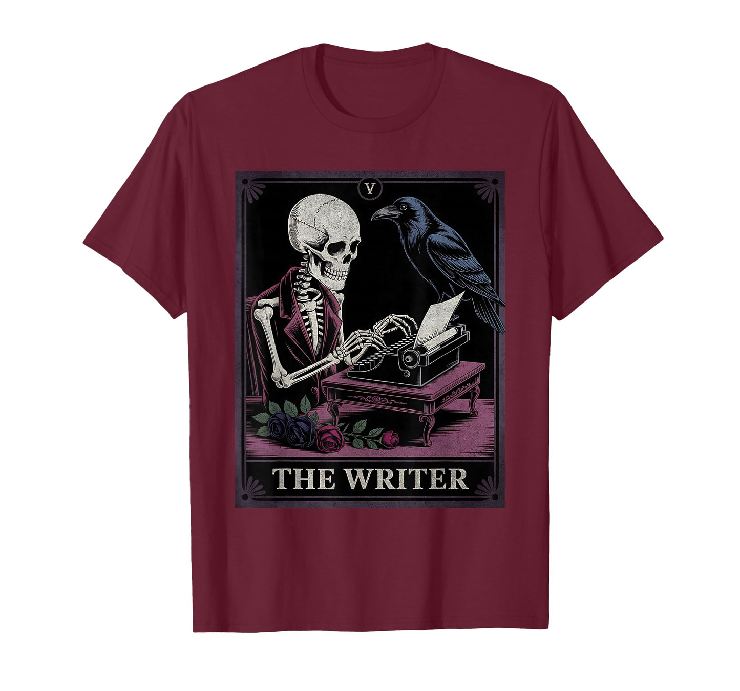 The Writer Tarot Card Gothic Skeleton Raven Author Literary T-Shirt