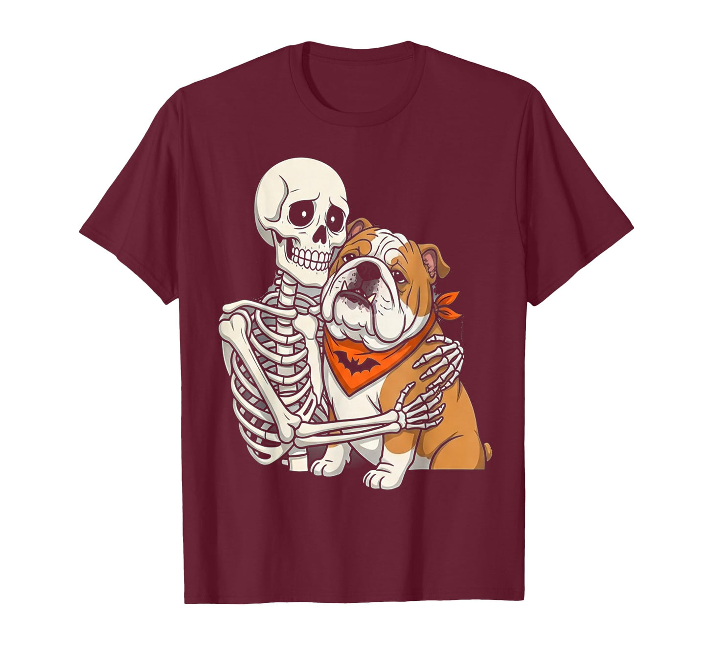 Skeleton Hugging Bulldog Halloween Lover Mom Dad T-Shirt