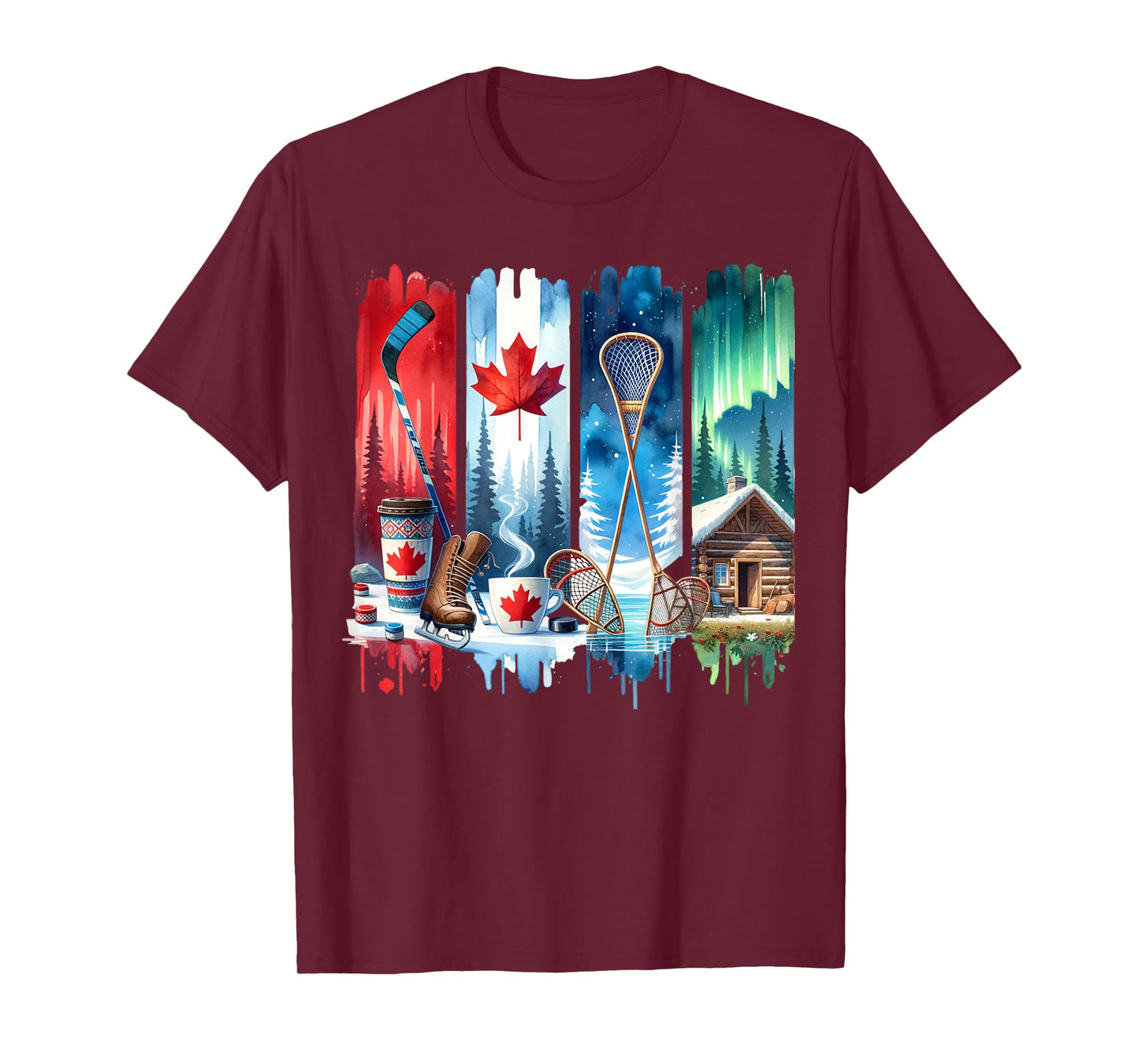 Canadian Winter Wonders Hockey Cabin Northern Pole Lights T-Shirt