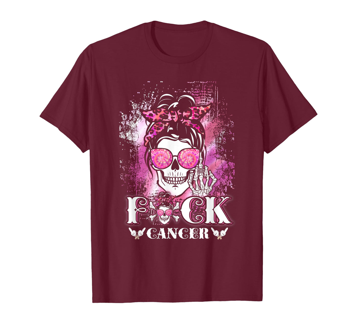 Womens Breast Cancer Skull Fuck Cancer Pink Ribbon Mom T-Shirt