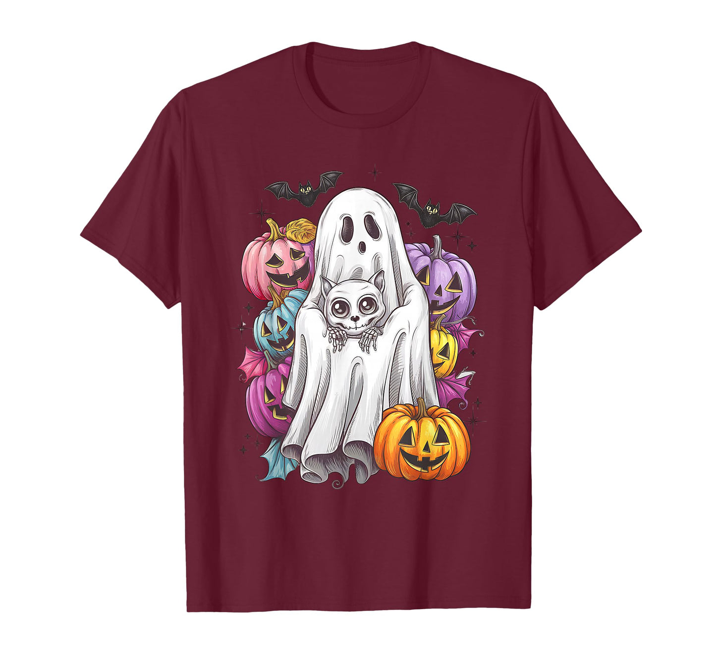 Ghost Skeleton Cat Halloween Costume Pumpkin T-Shirt