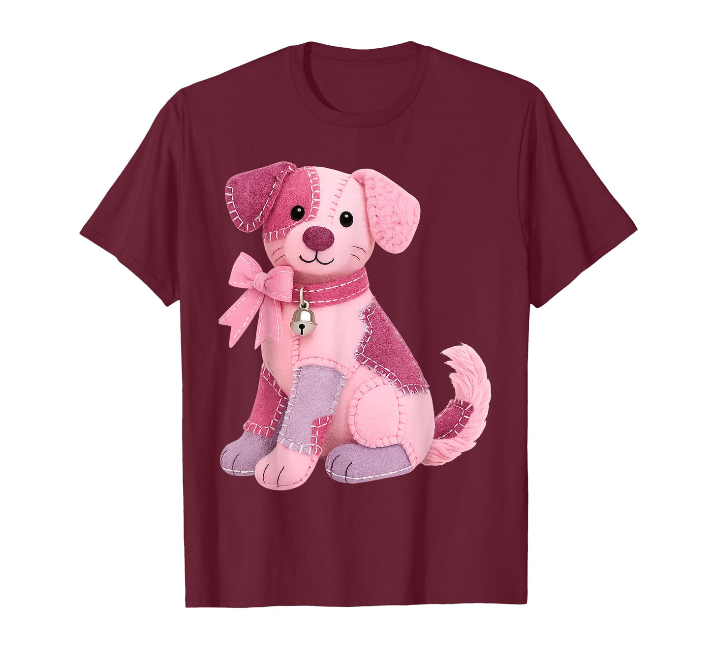 Patchwork Dog Pink Ribbon Breast Cancer Awareness Support T-Shirt