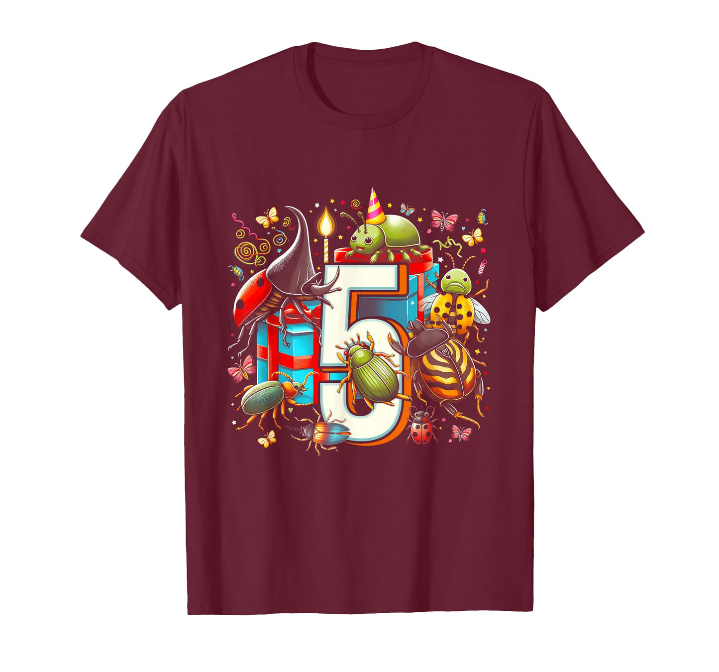 Kids 5th Birthday Bugs Insects Beetles Biology 5 Year Old T-Shirt