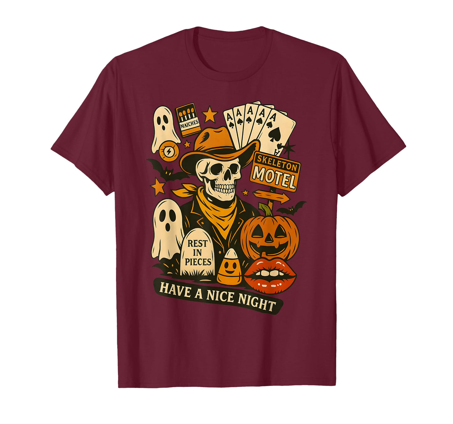 Have A Nice Night Cowboy Spooky Western Skeleton Collage T-Shirt