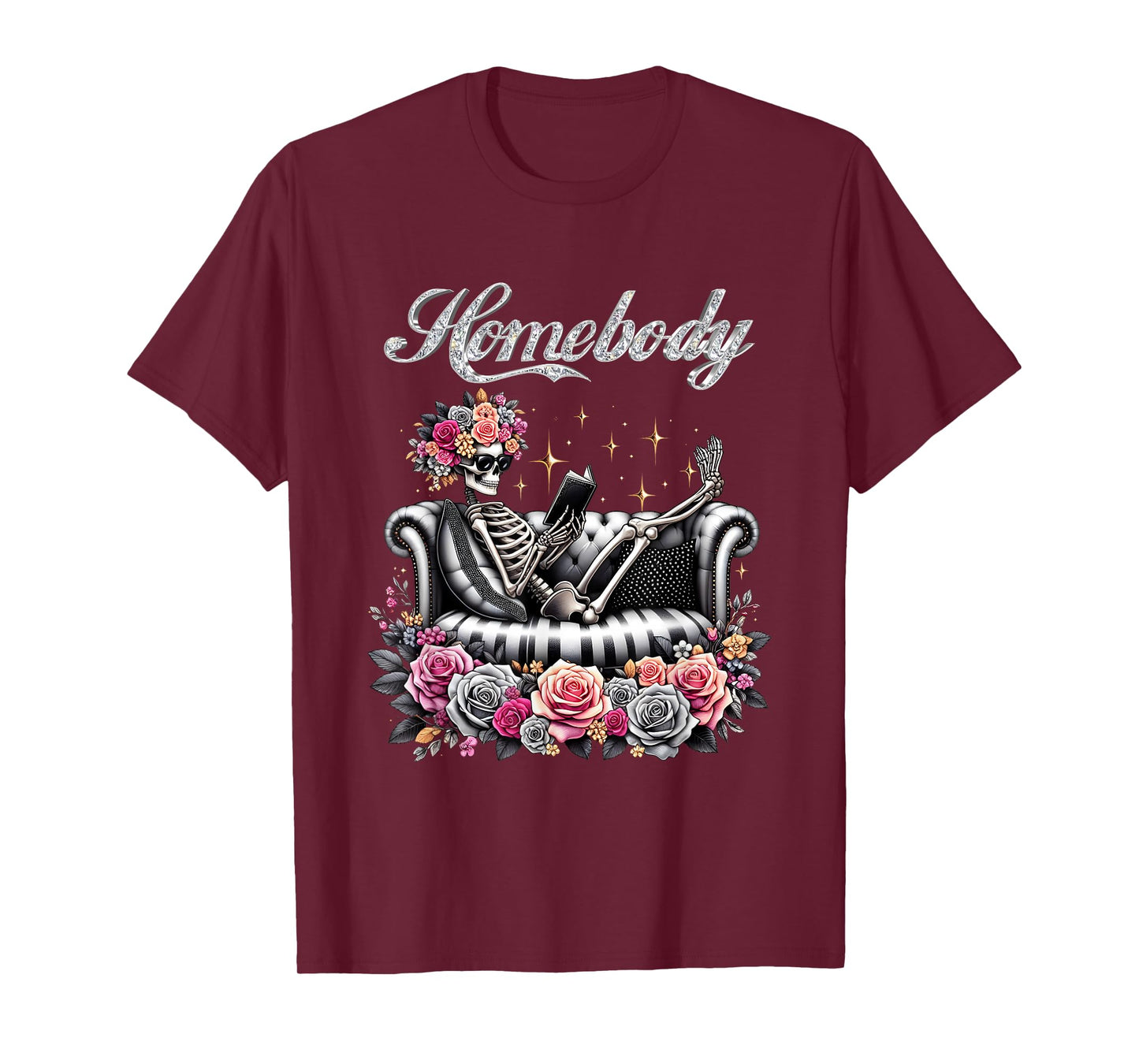Skeleton Homebody Reading On Couch Gothic Anti S0cial Club T-Shirt