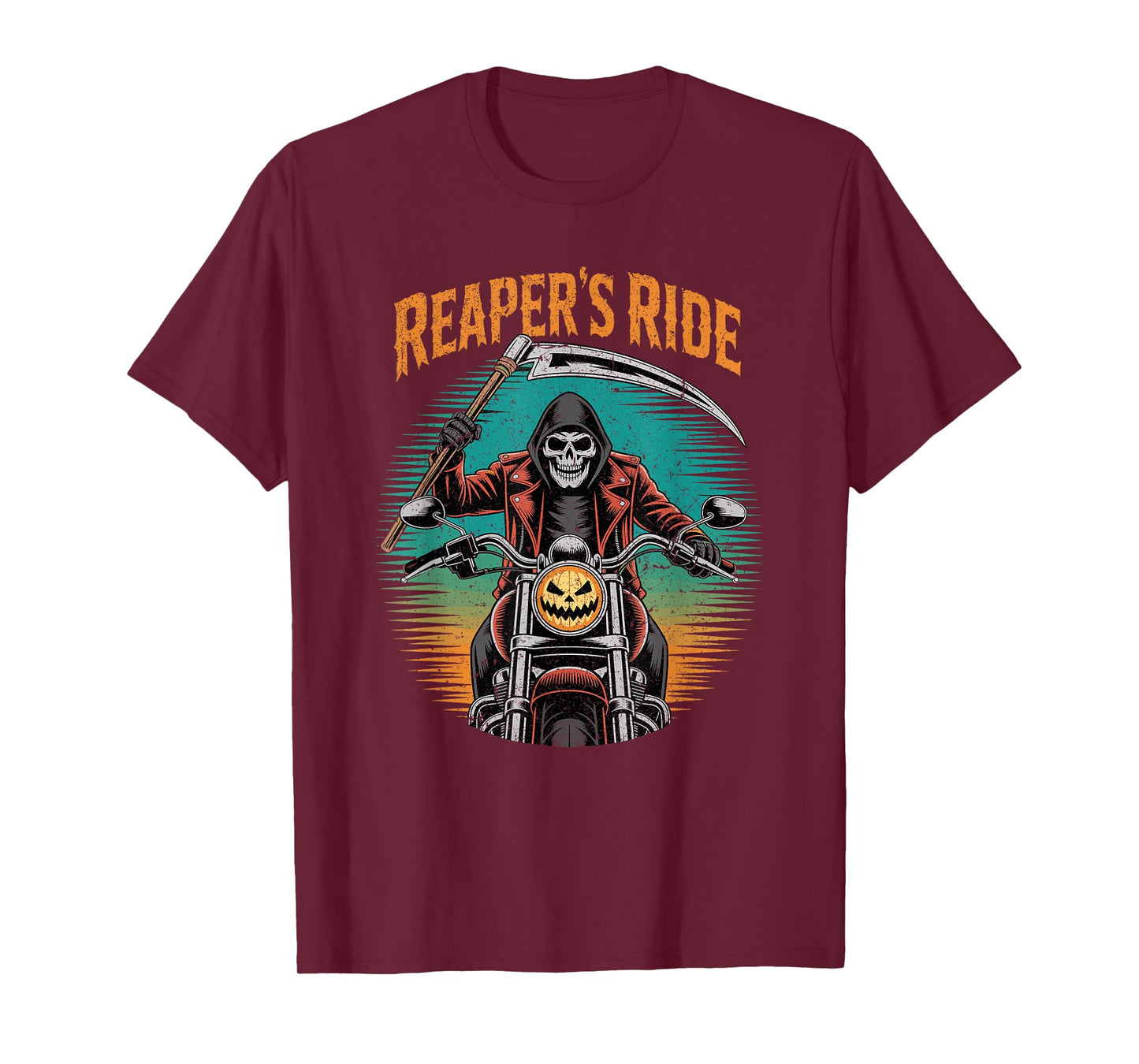 Reaper’s Ride Skeleton Biker Scythe Halloween Jack-o-Lantern T-Shirt