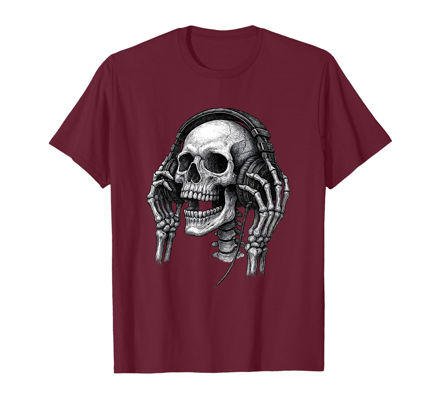 Skull with Headphones Tee Grunge Punk Rock Hip Hop Rap Music T-Shirt