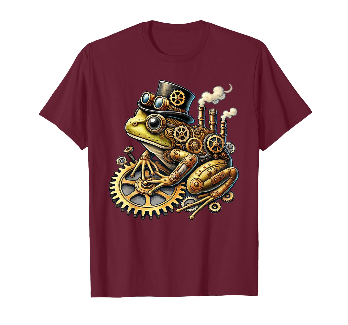 Steampunk Frog Fantasy Apparel Steampunk Frog Art T-Shirt - Unisex-Adults & Kids - Black - Small - Short Sleeve - Cotton Blend - Machine Wash
