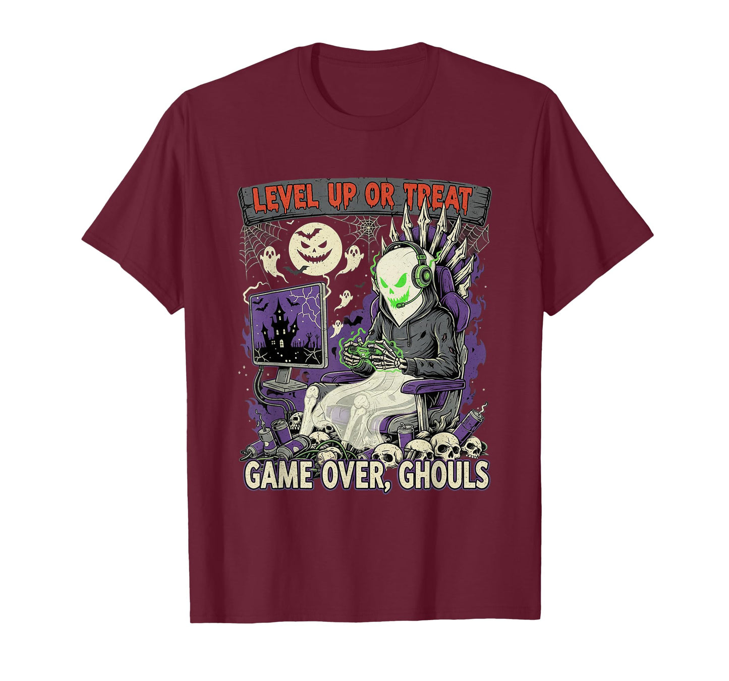 Gaming Ghost Level up or Treat Funny Ghoul Halloween Gamer T-Shirt