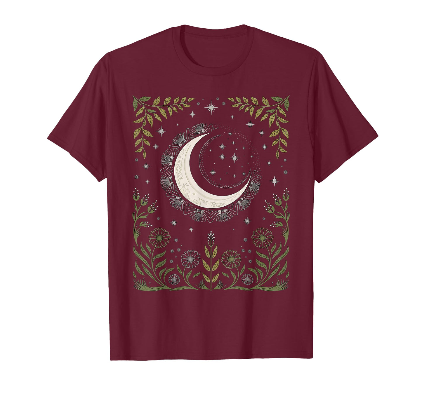 mystic moon and moonphase woman mystical flowers aesthetic T-Shirt