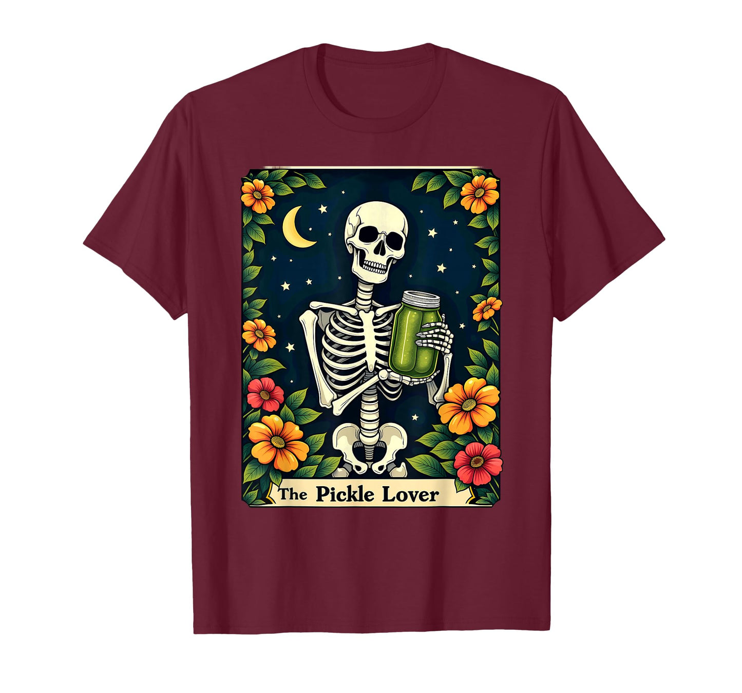 Gothic Tarot Card The Pickle Lover Skeleton Halloween T-Shirt