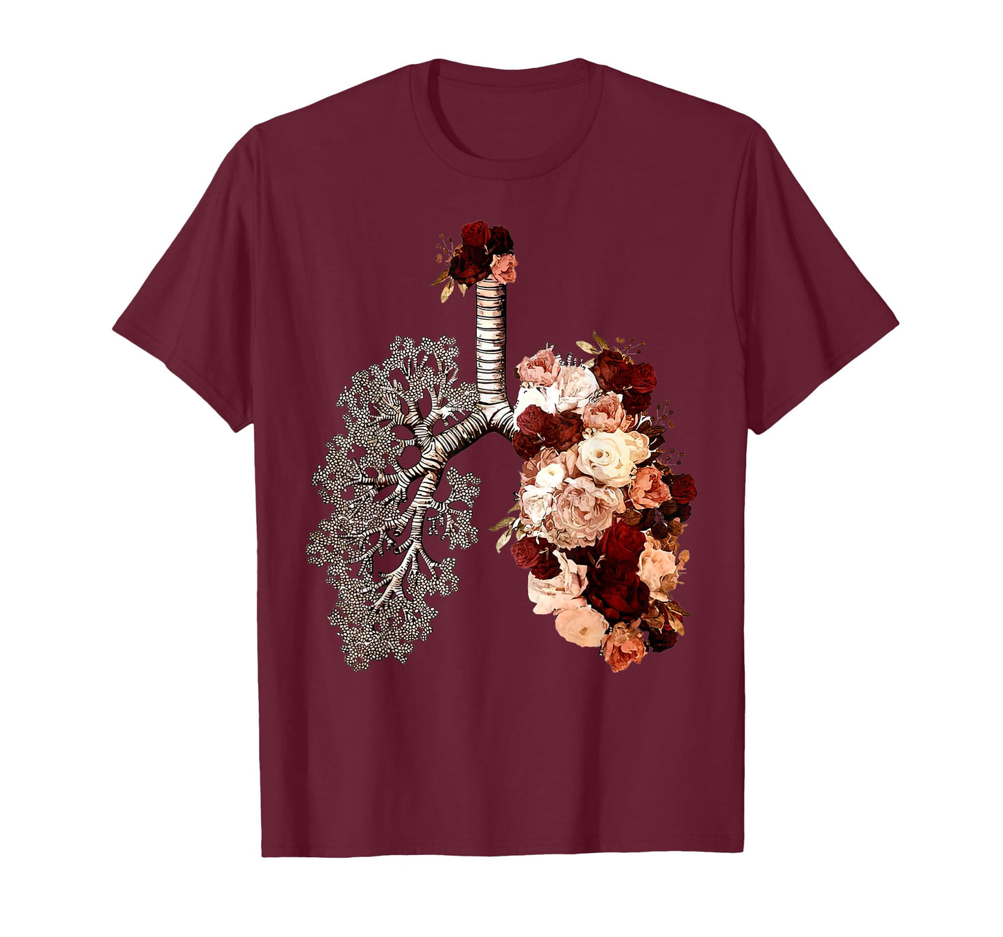 Anatomical Lungs And Bloom Roses Floral Tee T-Shirt