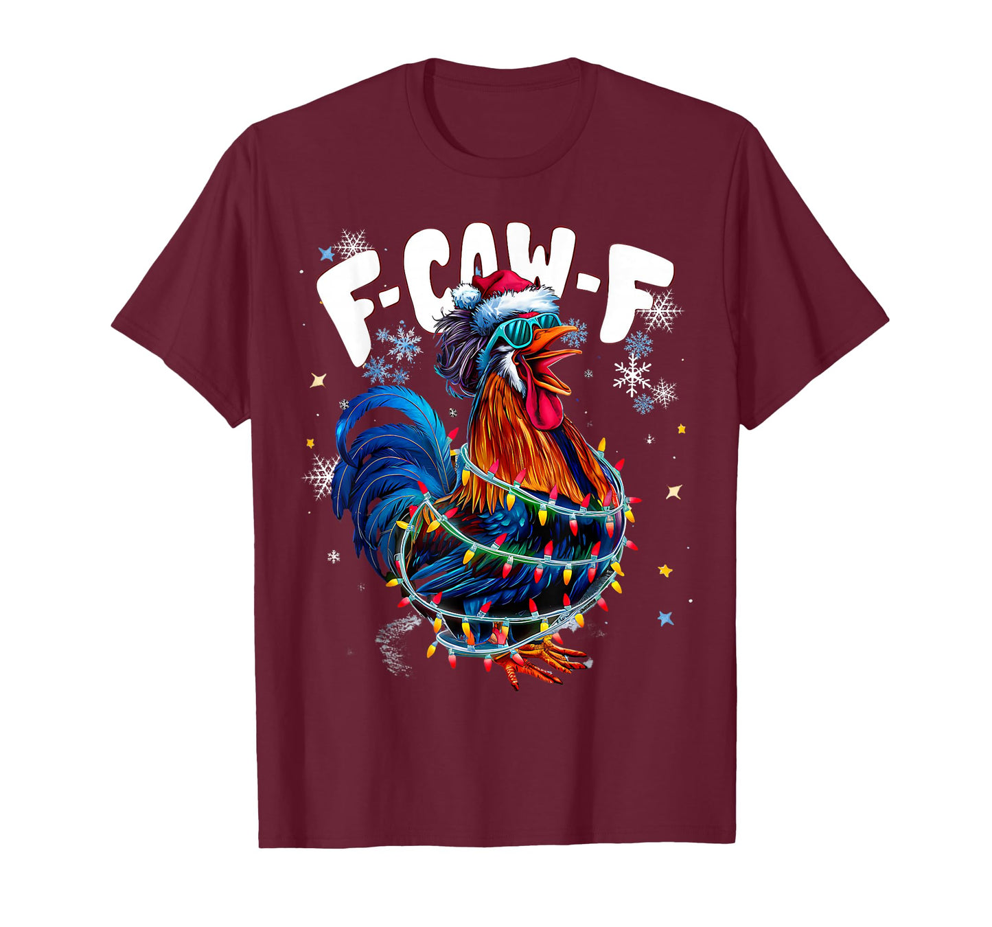 F-CAW-F Funny Christmas Lights Rooster Holiday Chicken Xmas T-Shirt