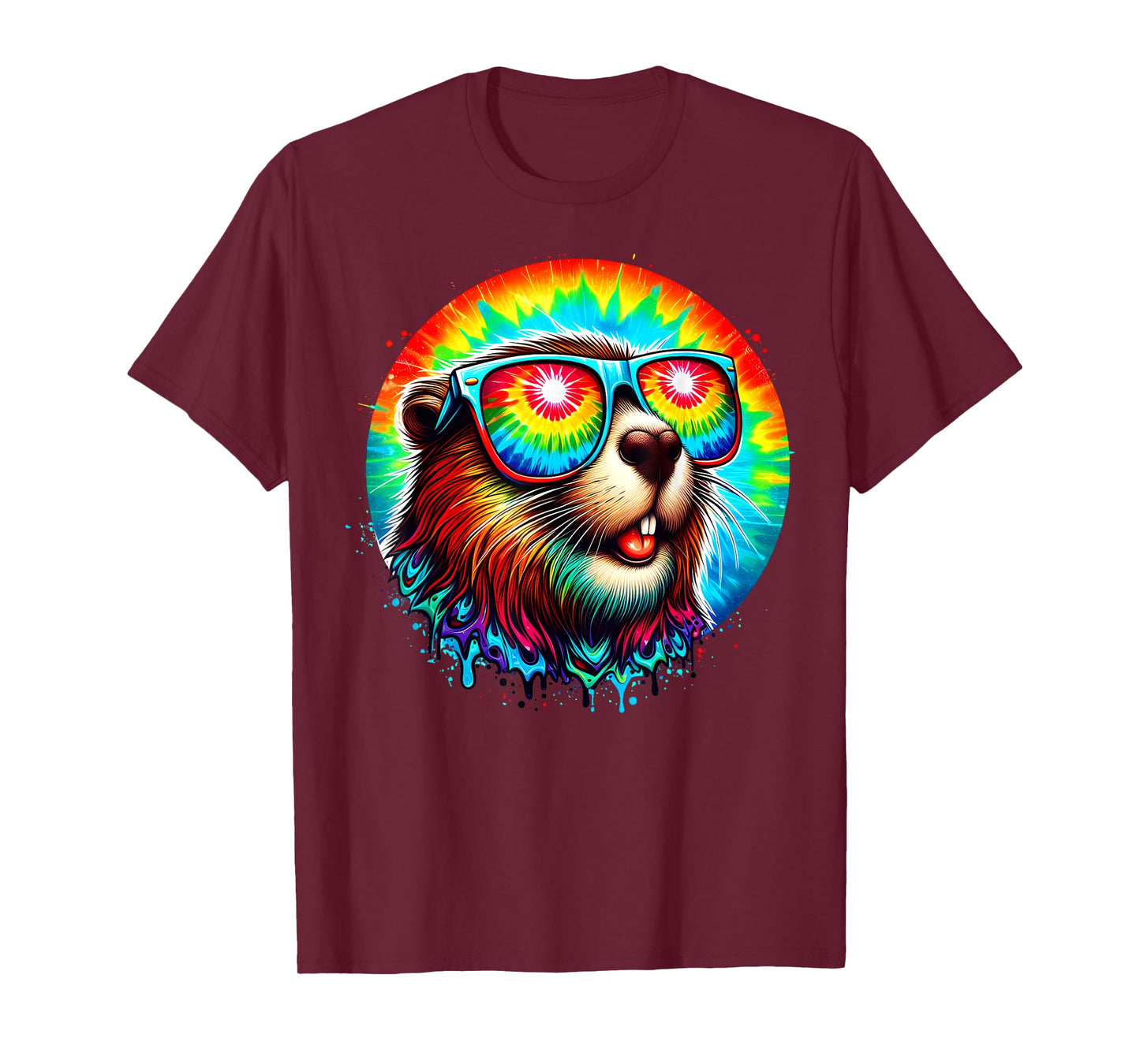 Cool Tie Dye Sunglasses Beaver Illustration Graphic Art T-Shirt