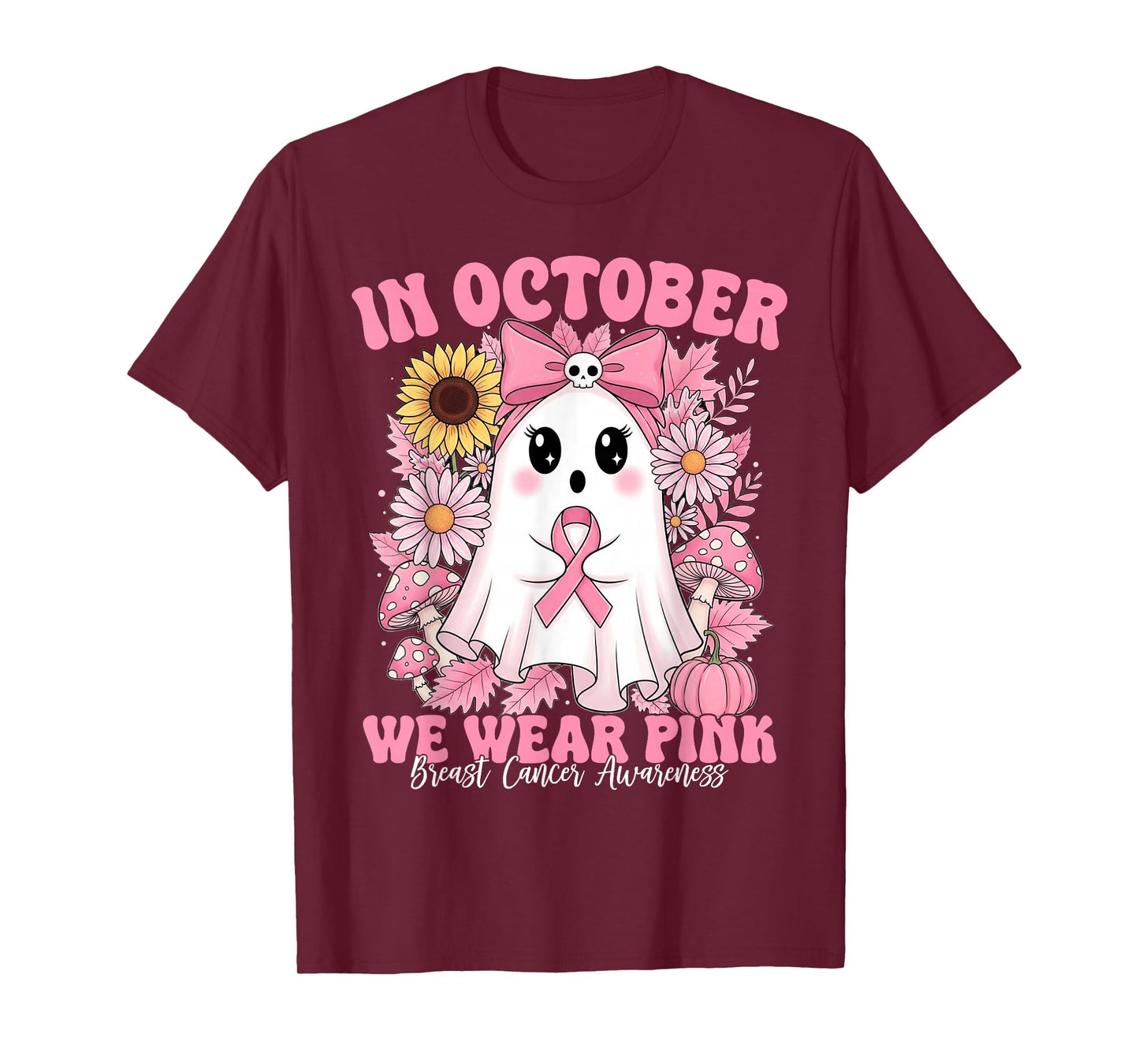 In October We Wear Pink Ghost Witch Breast Cancer Awareness T-Shirt