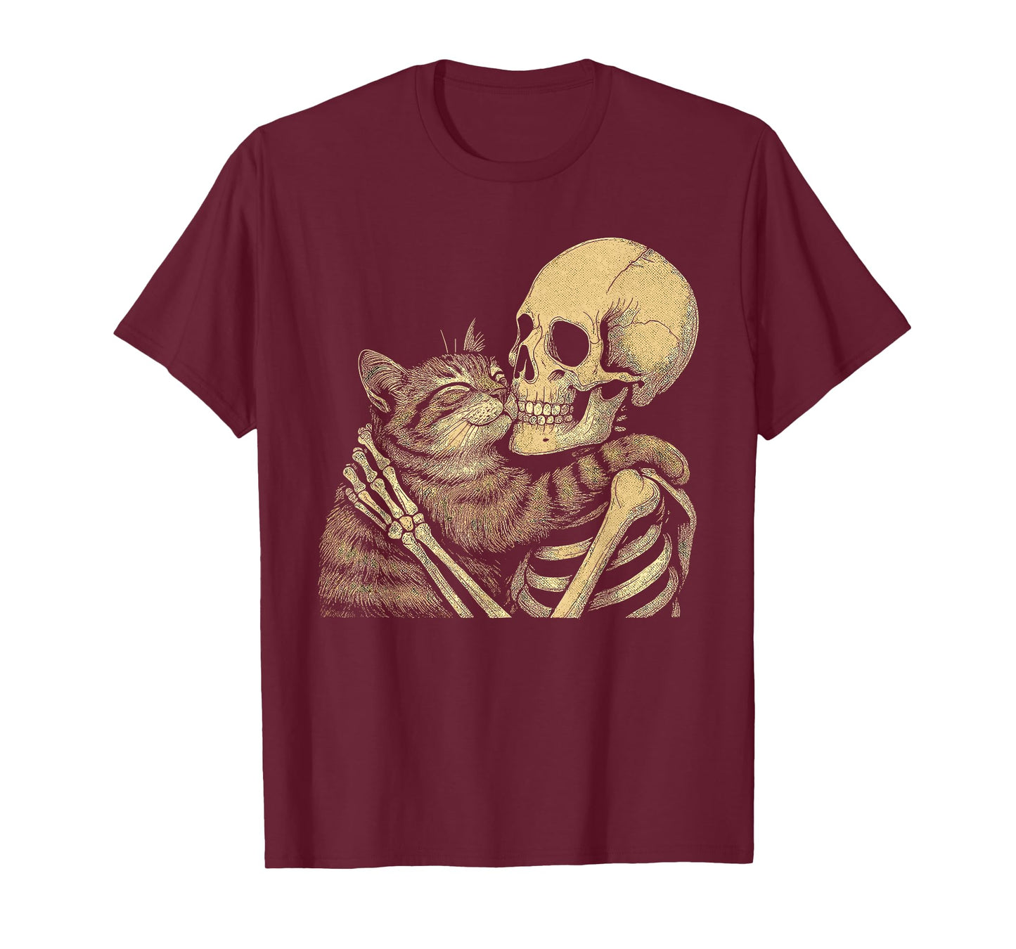 Skeleton Hugging Cat Funny Halloween Spooky Outfit T-Shirt