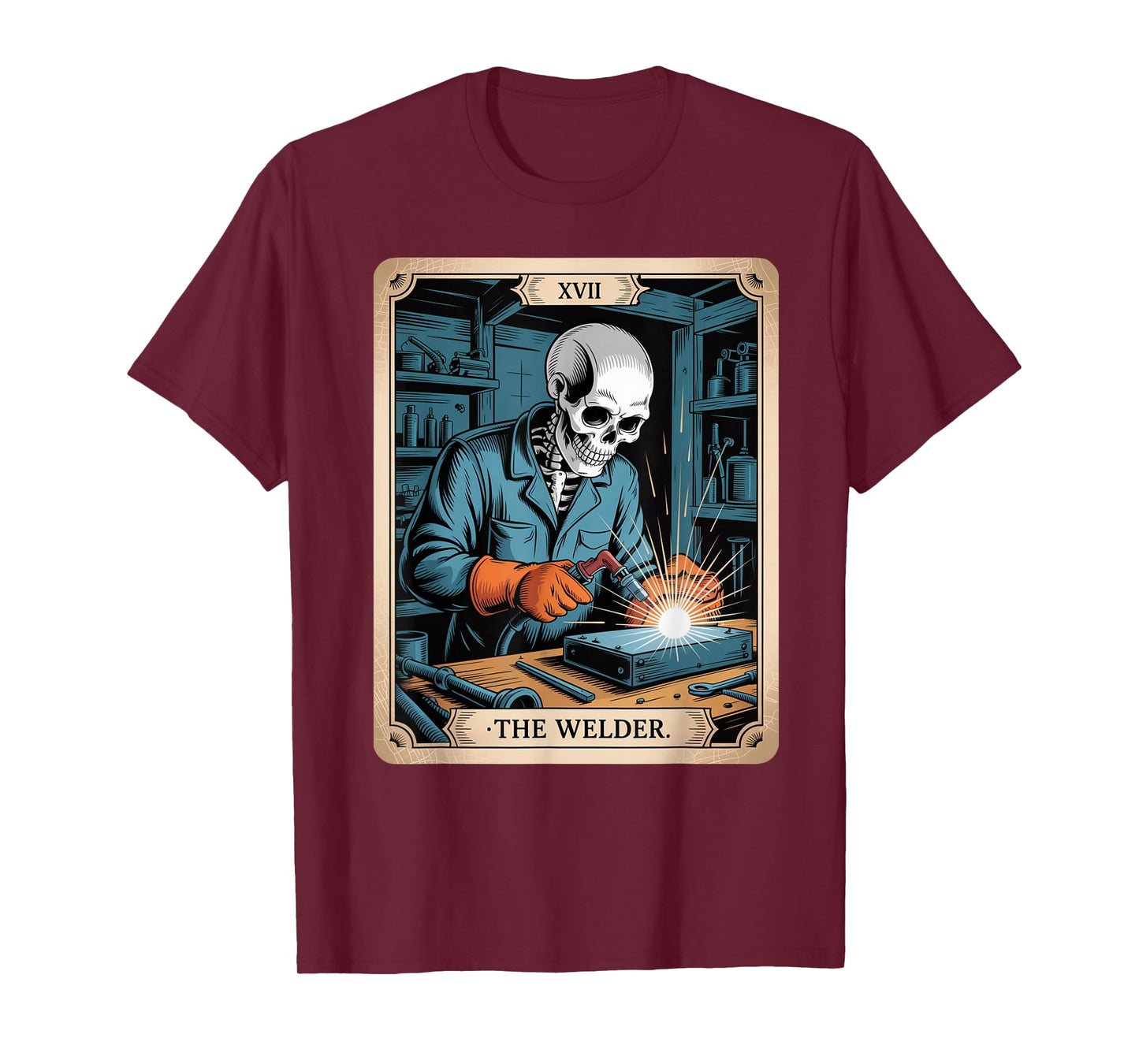 The Welder Welding Tarot Card Skeleton Funny for Men T-Shirt