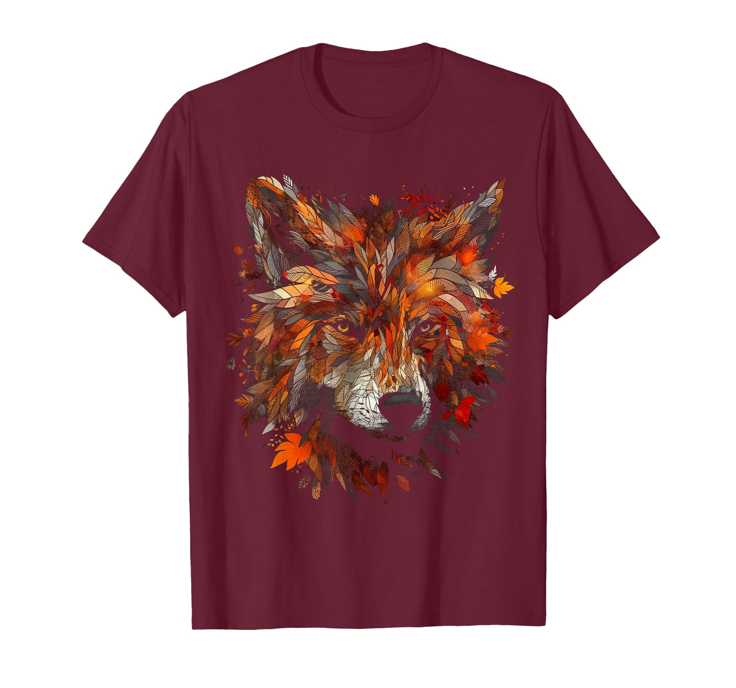 Wolf Autumn Leaves - Animal Art Motif Wolf T-Shirt