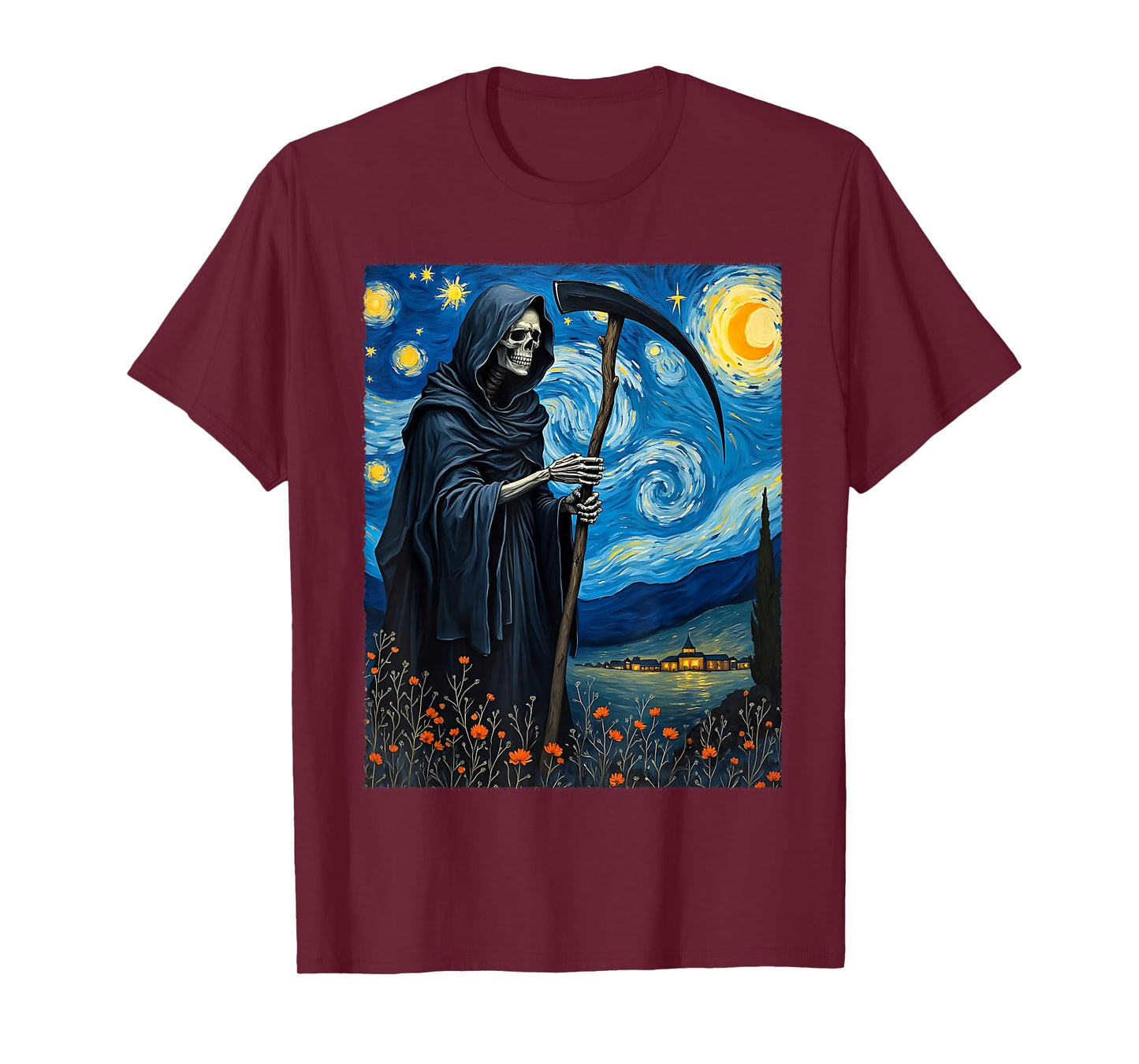 Van Gogh Starry Night Grim Reaper Halloween Party Costume T-Shirt