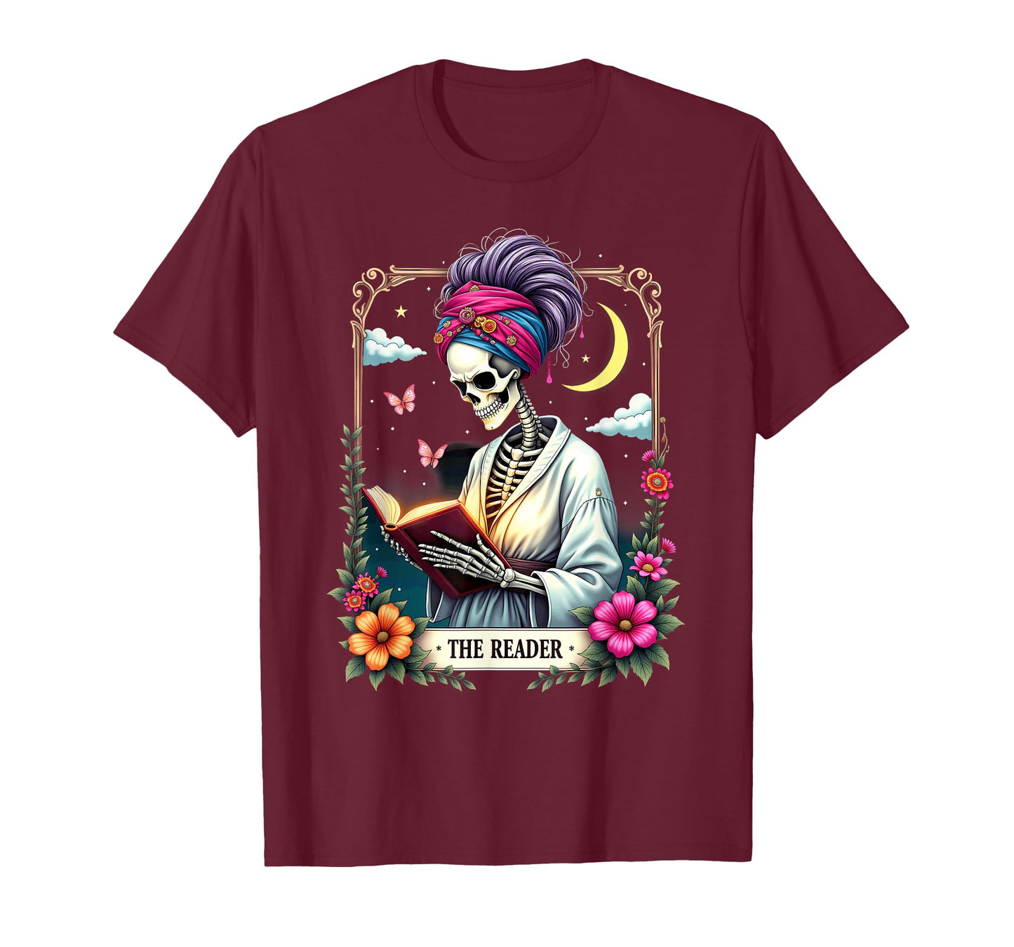 The Reader Tarot Card Skeleton Reading Book Halloween T-Shirt
