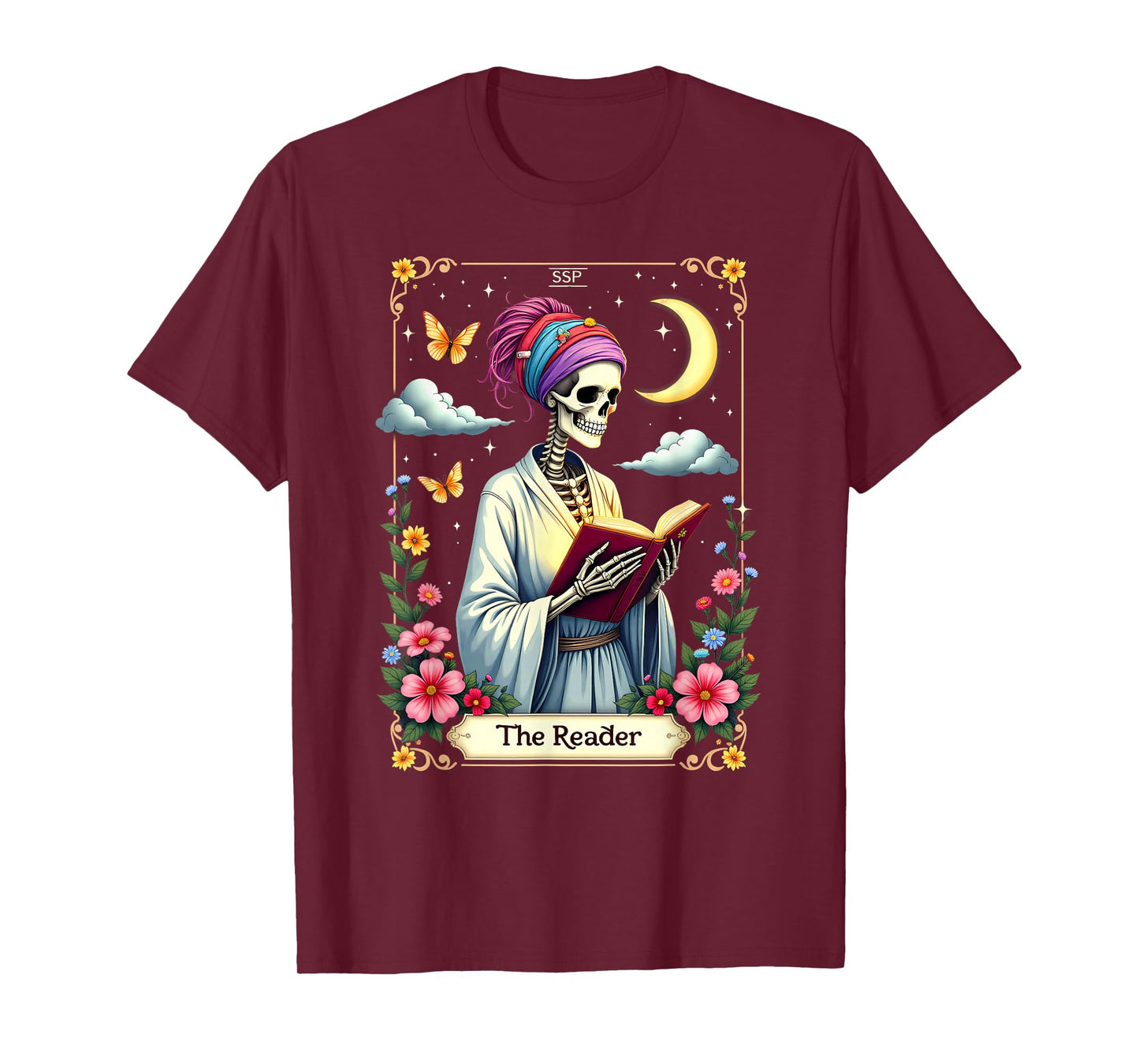 The Reader Tarot Card Skeleton Reading Book Halloween T-Shirt