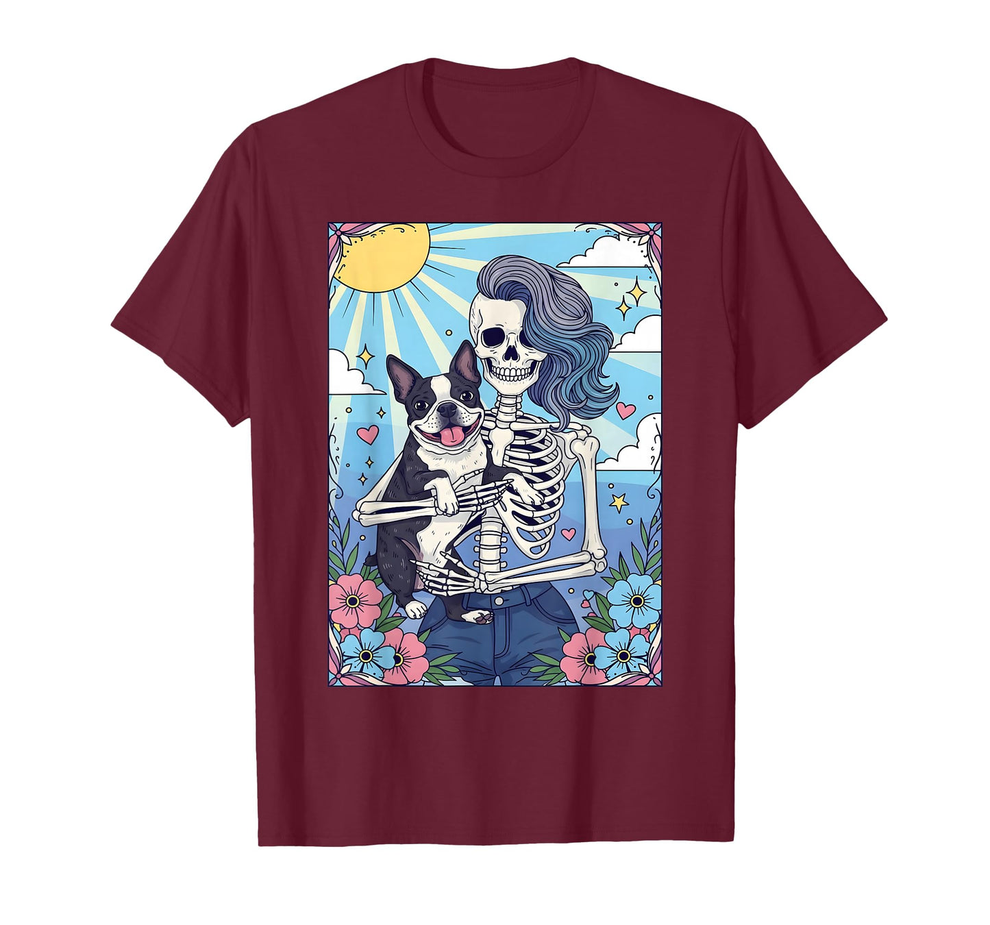 Boston Terrier Dog Tarot Card Halloween Costume Skeleton T-Shirt
