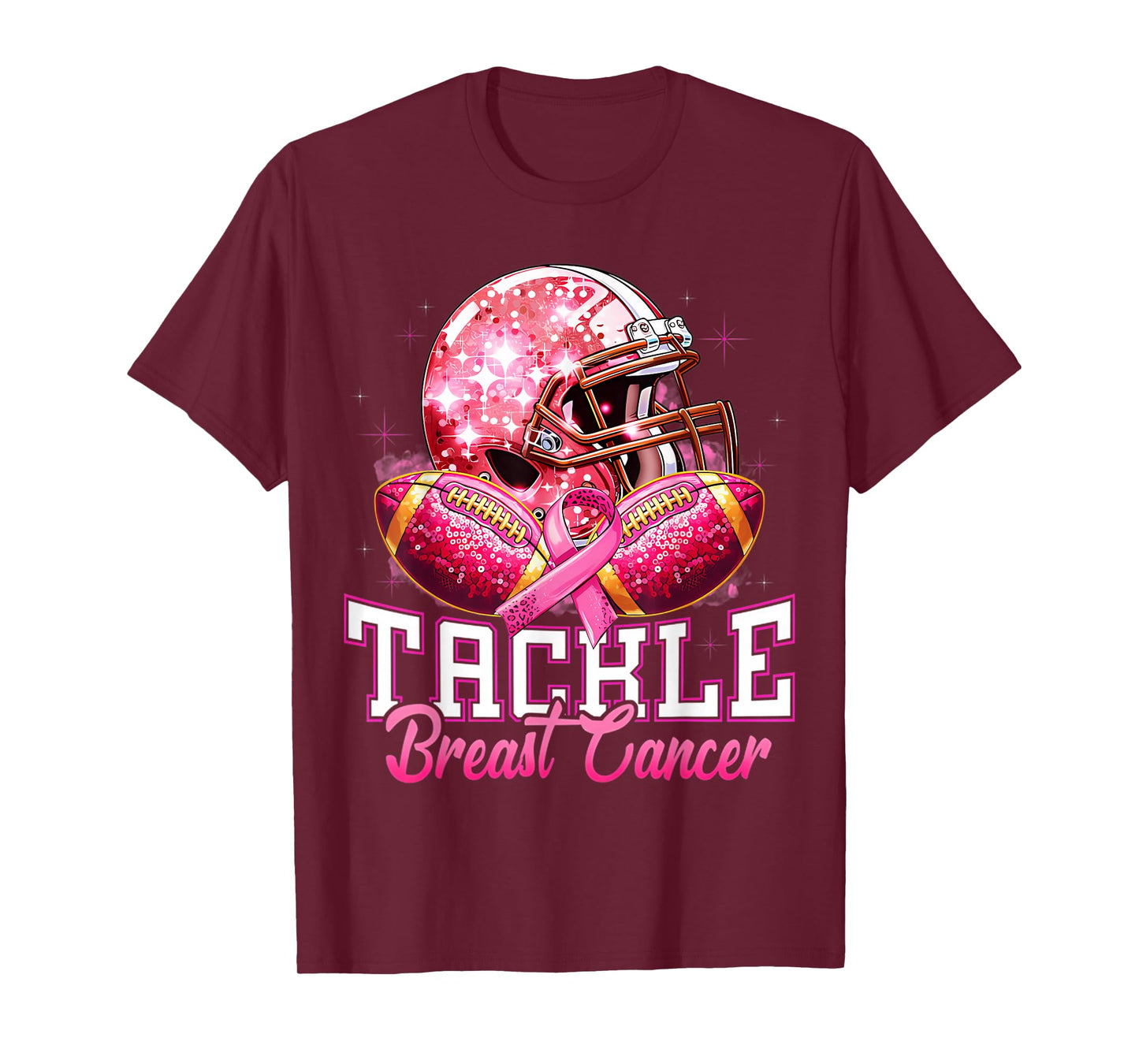 Tackle Breast Cancer Awareness Women Football Pink Ribbon T-Shirt