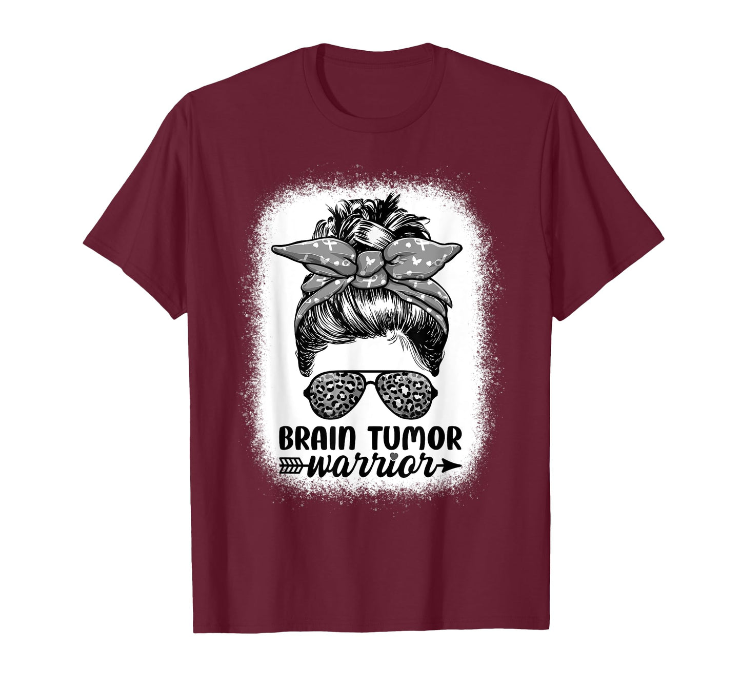 Brain Tumor Warrior Messy Bun Women - Brain Tumor Awareness T-Shirt