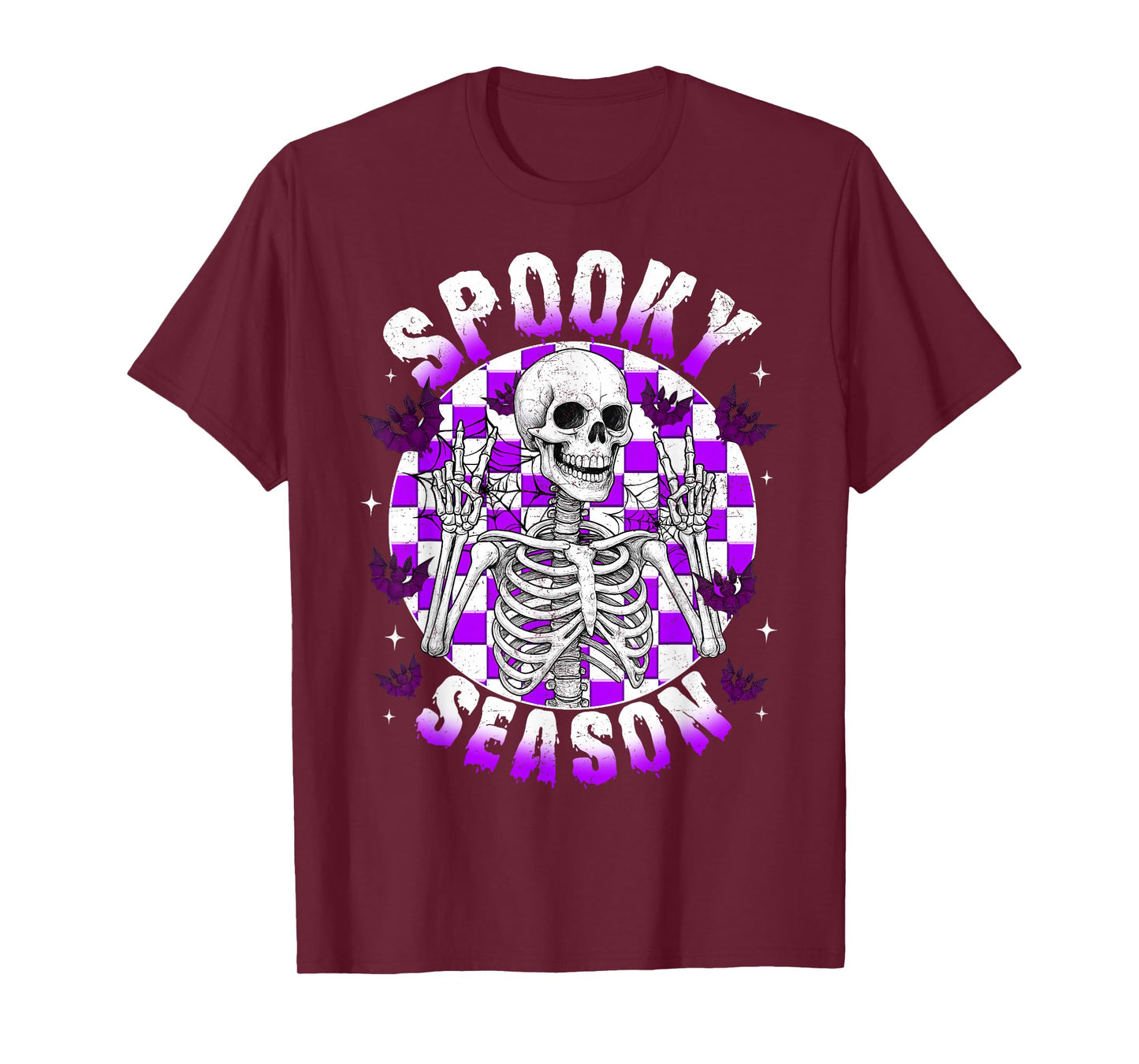 Spooky Season Skeleton Peace Hand Sign Happy Halloween Boys T-Shirt