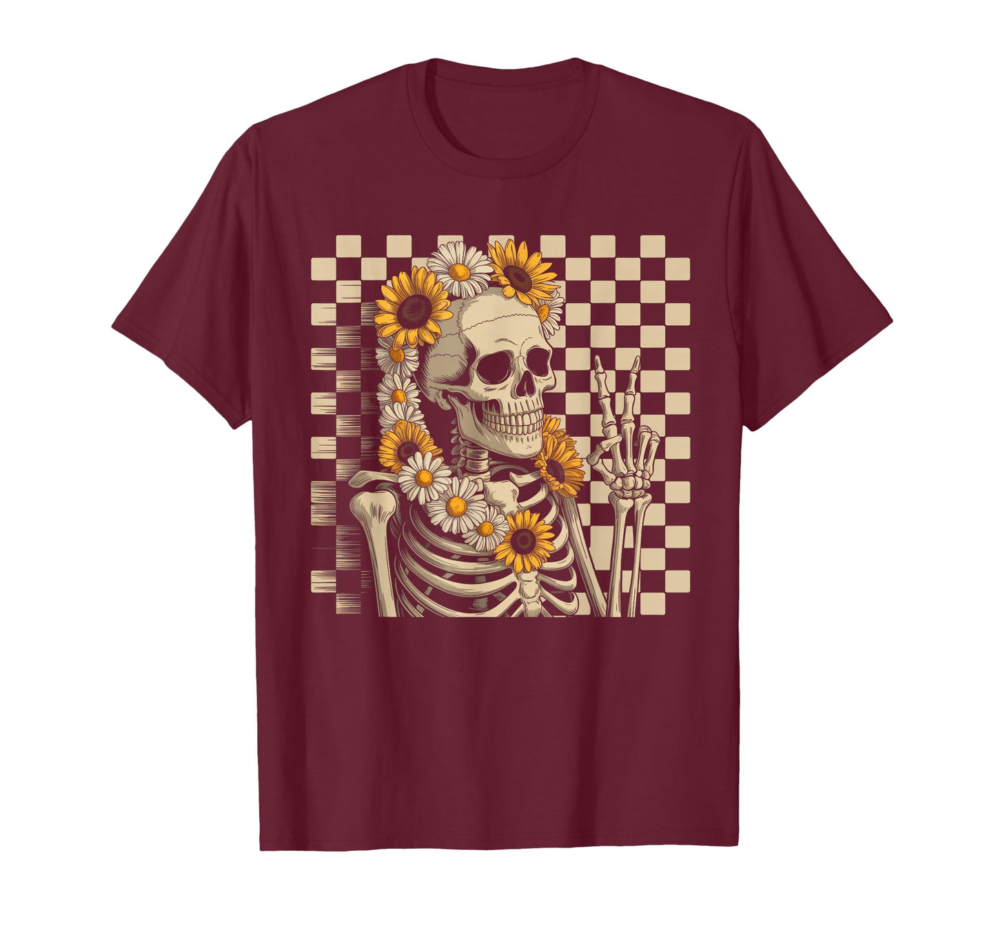 Retro Fall Skeleton Halloween Skeleton Flower Spooky Season T-Shirt