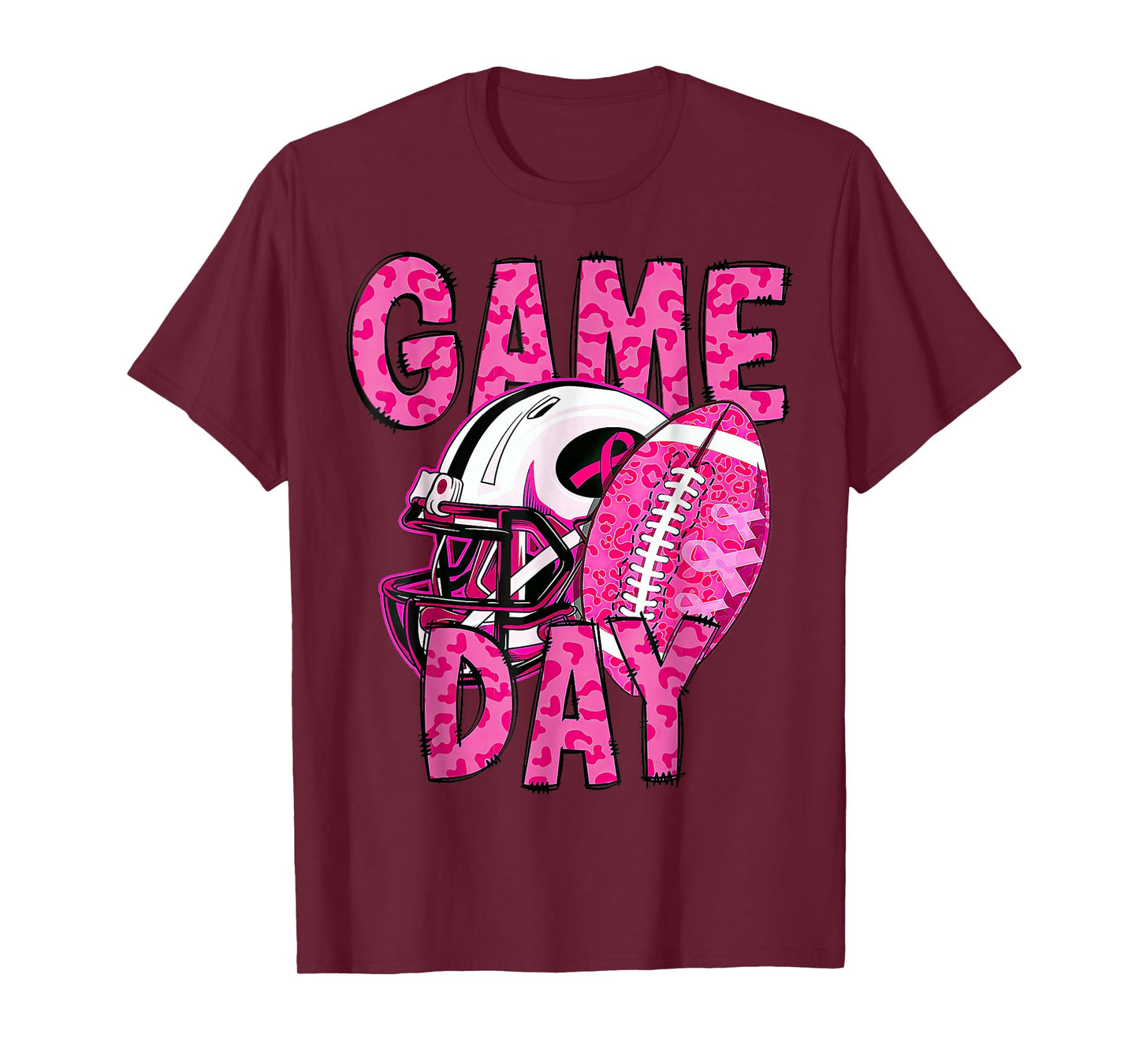 Leopard Game Day Pink American Football Breast Cancer T-Shirt